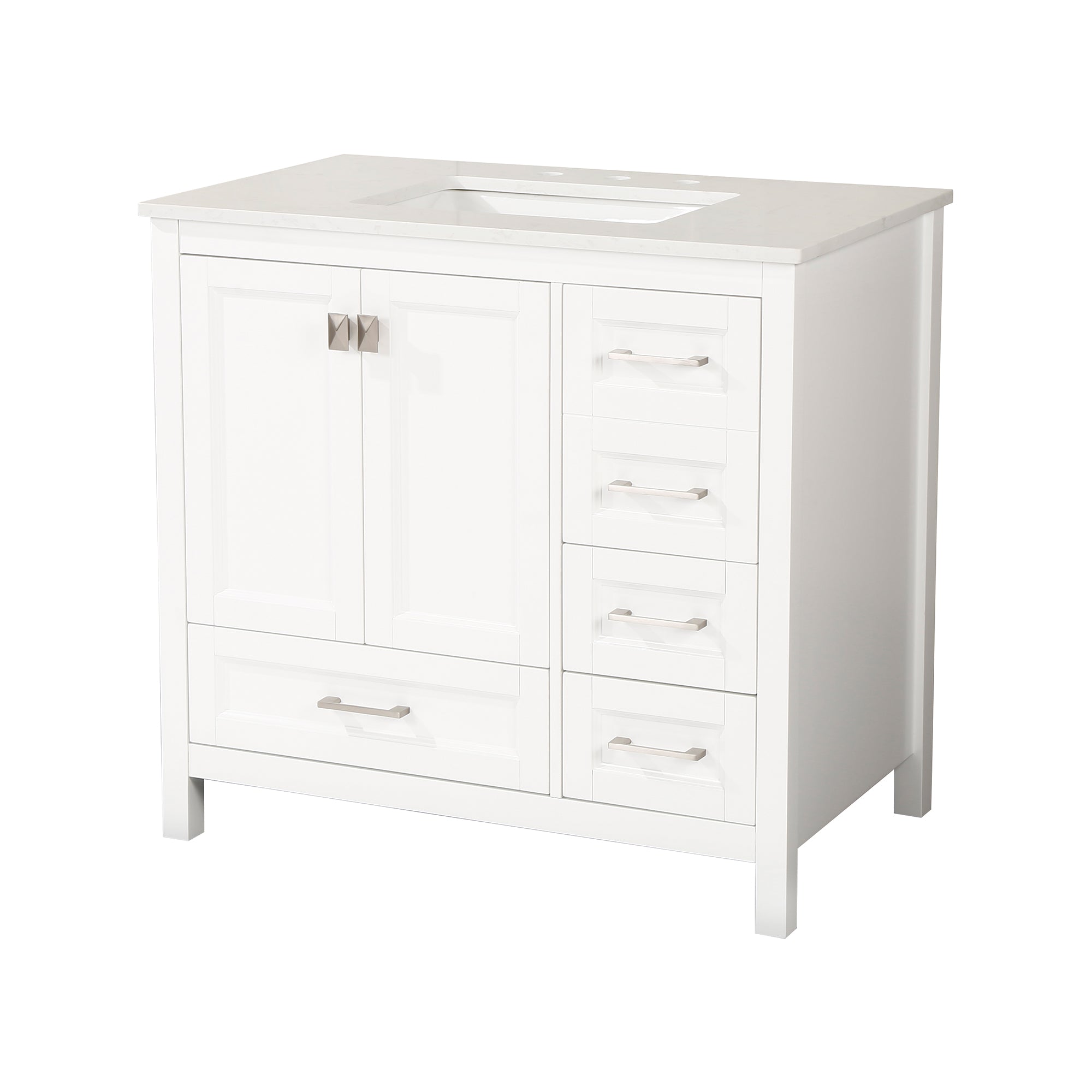 Meuble-lavabo simple autoportant de 36 po avec dessus en marbre naturel RX-V03-36