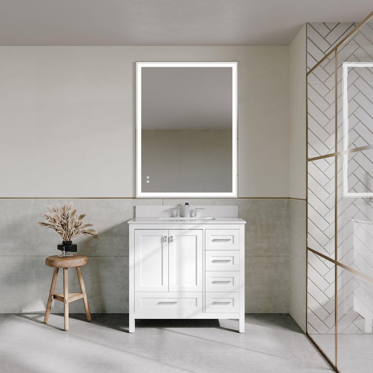 RAINLEX 36 in. Freestanding Bathroom Vanity with Natural Marble Top