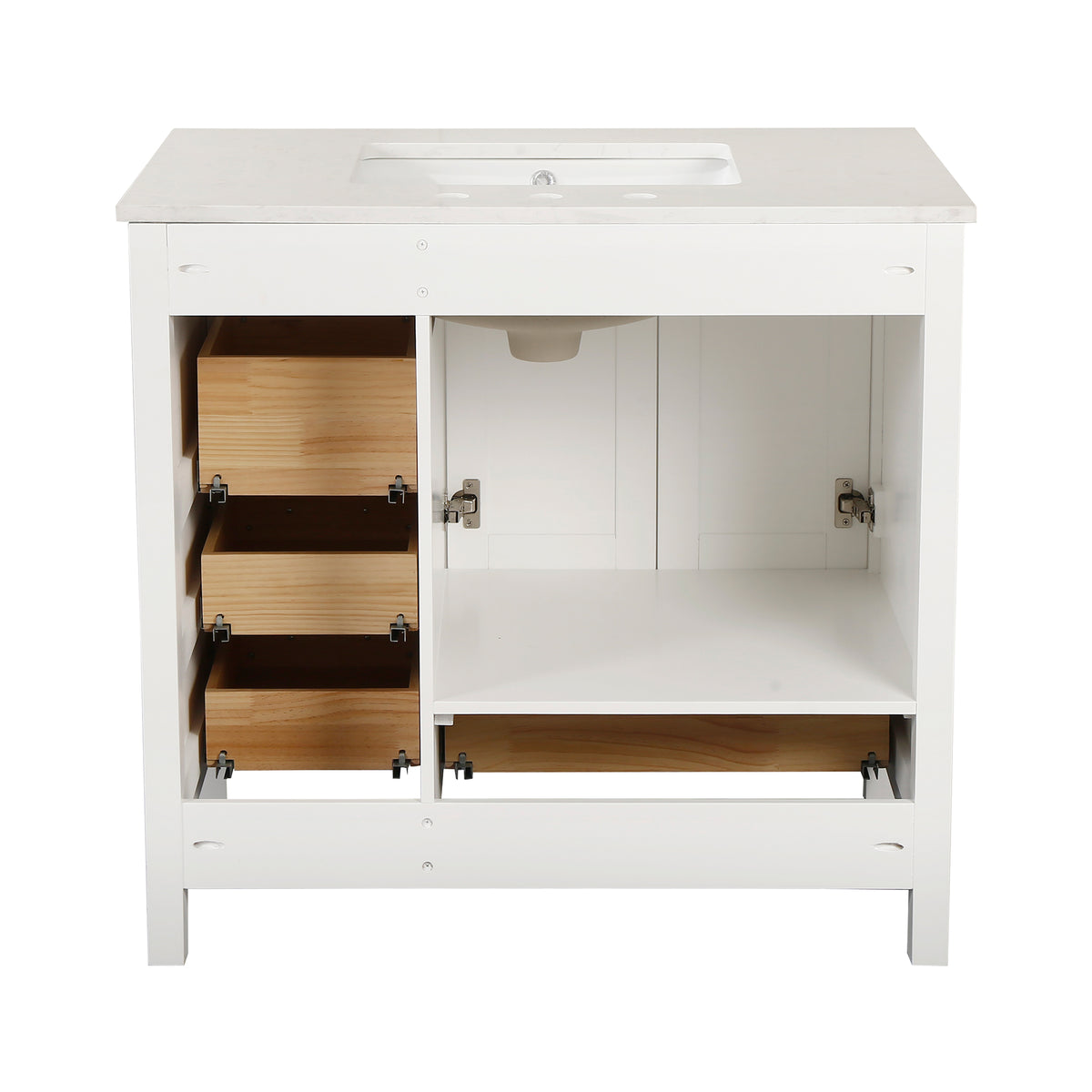 RAINLEX 36 in. Freestanding Bathroom Vanity with Natural Marble Top