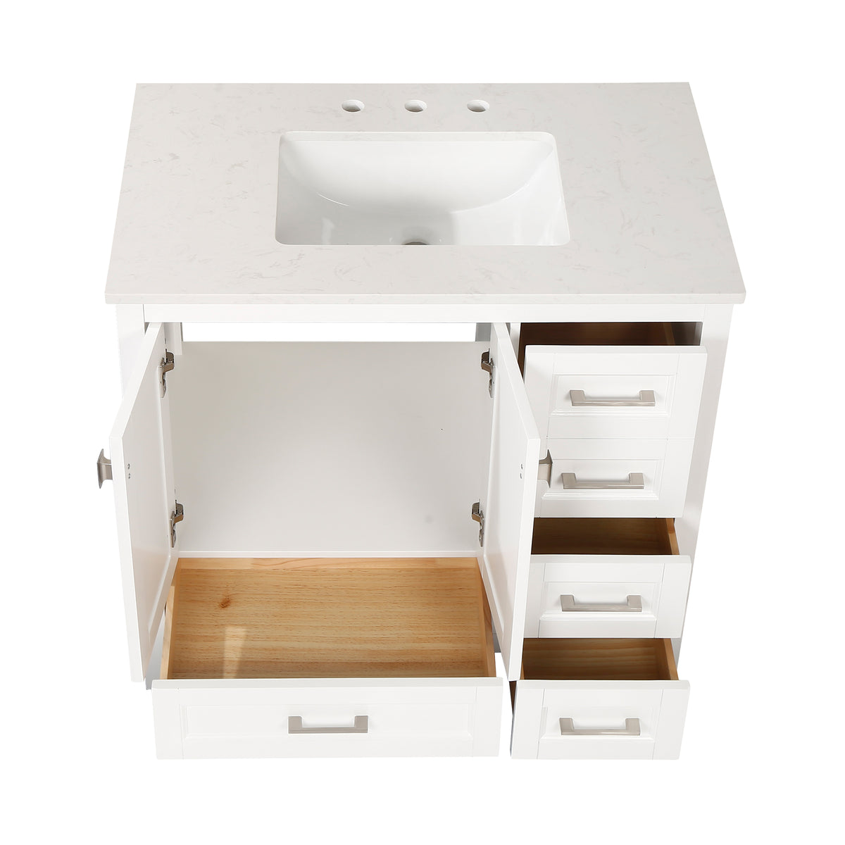 RAINLEX 36 in. Freestanding Bathroom Vanity with Natural Marble Top