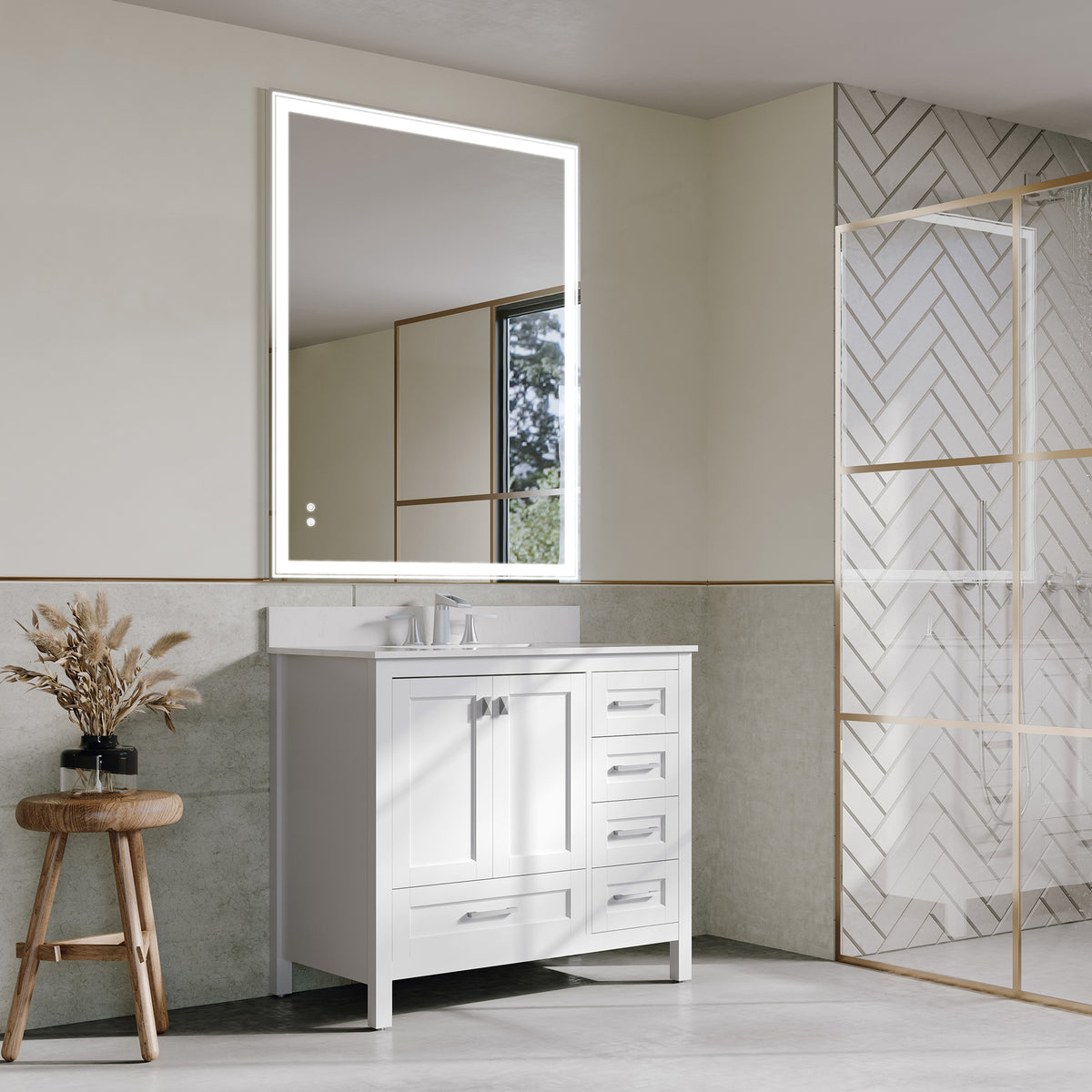RAINLEX 36 in. Freestanding Bathroom Vanity with Natural Marble Top