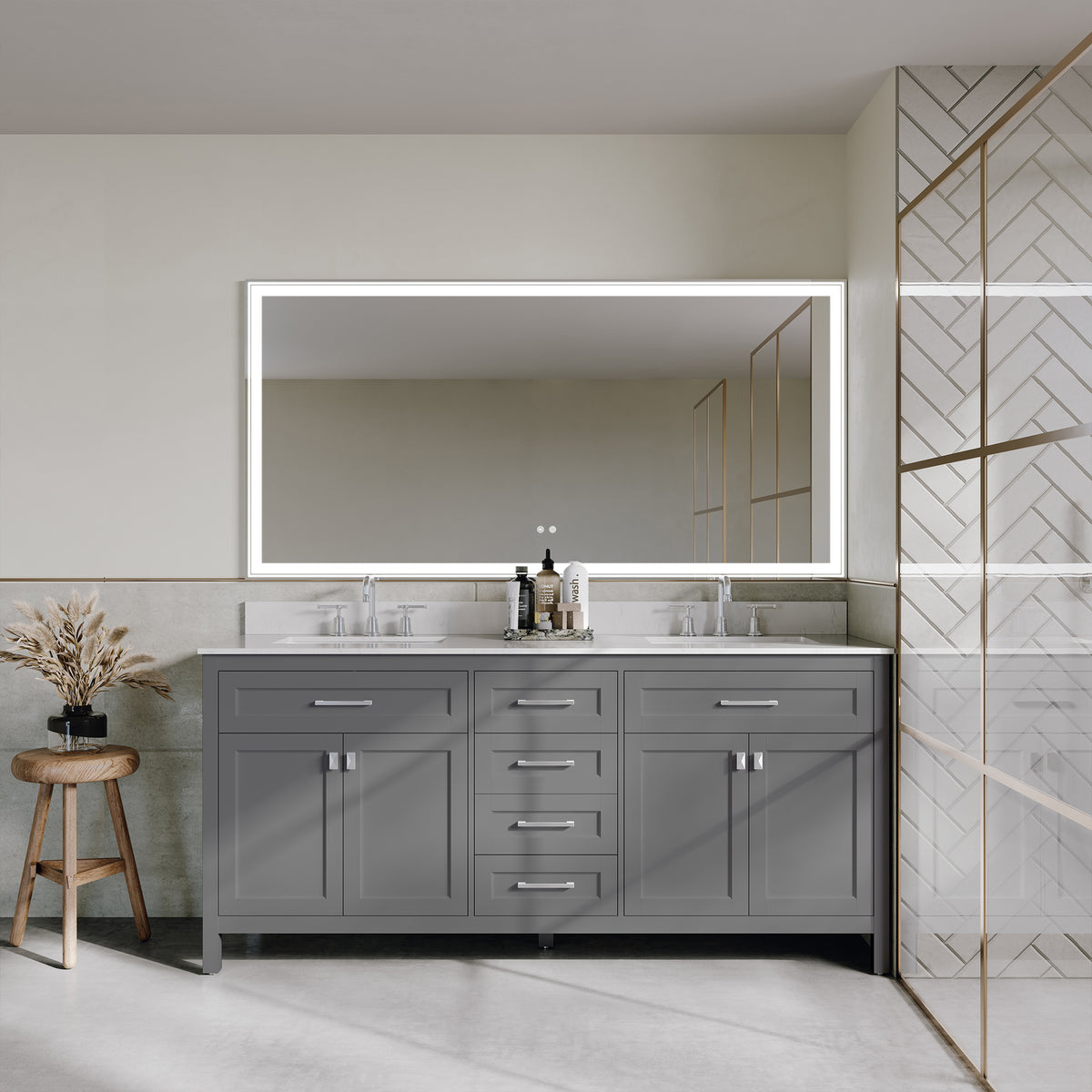 RAINLEX 72 in. Freestanding Bathroom Vanity with Natural Marble Top