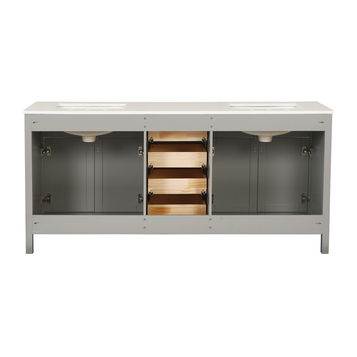 RAINLEX 72 in. Freestanding Bathroom Vanity with Natural Marble Top