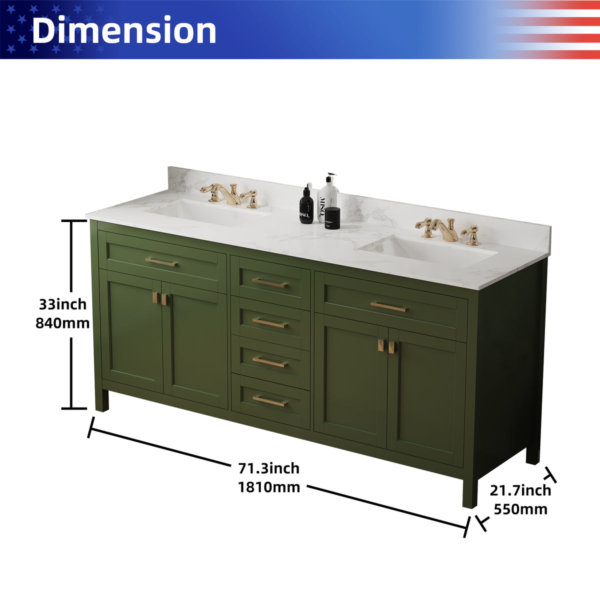 RAINLEX 72 in. Freestanding Bathroom Vanity with Natural Marble Top