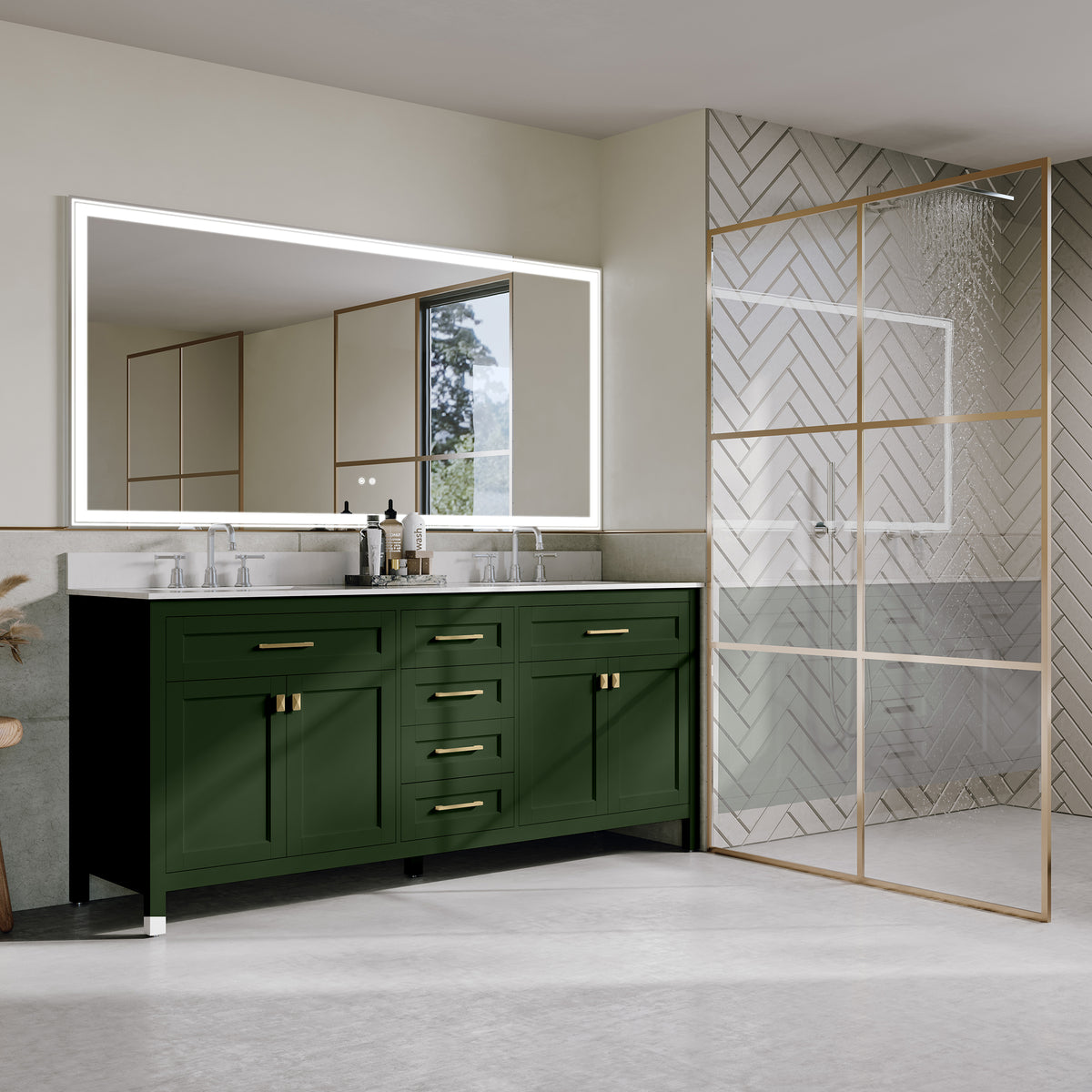 RAINLEX 72 in. Freestanding Bathroom Vanity with Natural Marble Top