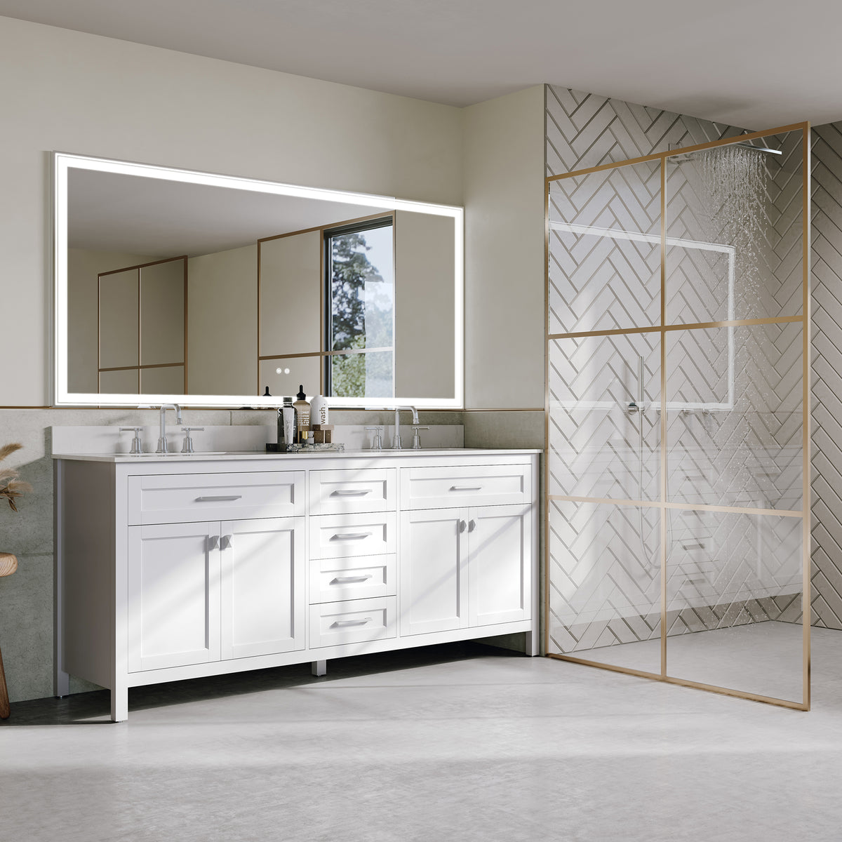 RAINLEX 72 in. Freestanding Bathroom Vanity with Natural Marble Top
