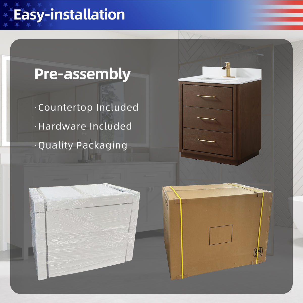 RAINLEX Freestanding Single Bathroom Vanity with Quartz Top (V04)