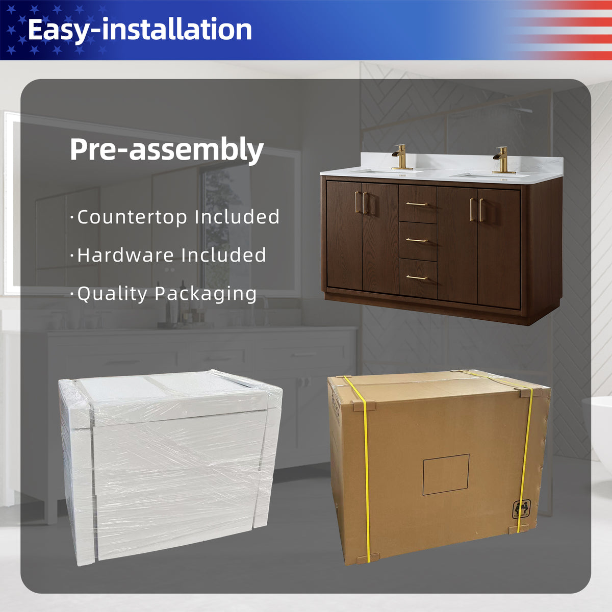 RAINLEX Freestanding Single Bathroom Vanity with Quartz Top (V04)