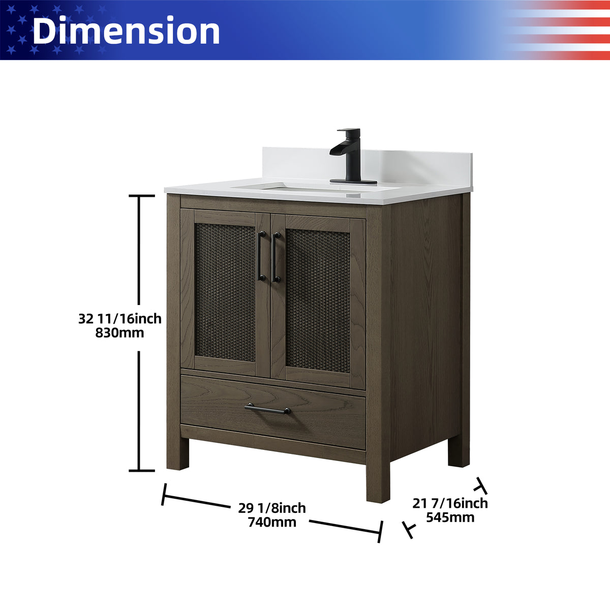RAINLEX Freestanding Single Bathroom Vanity with Quartz Top