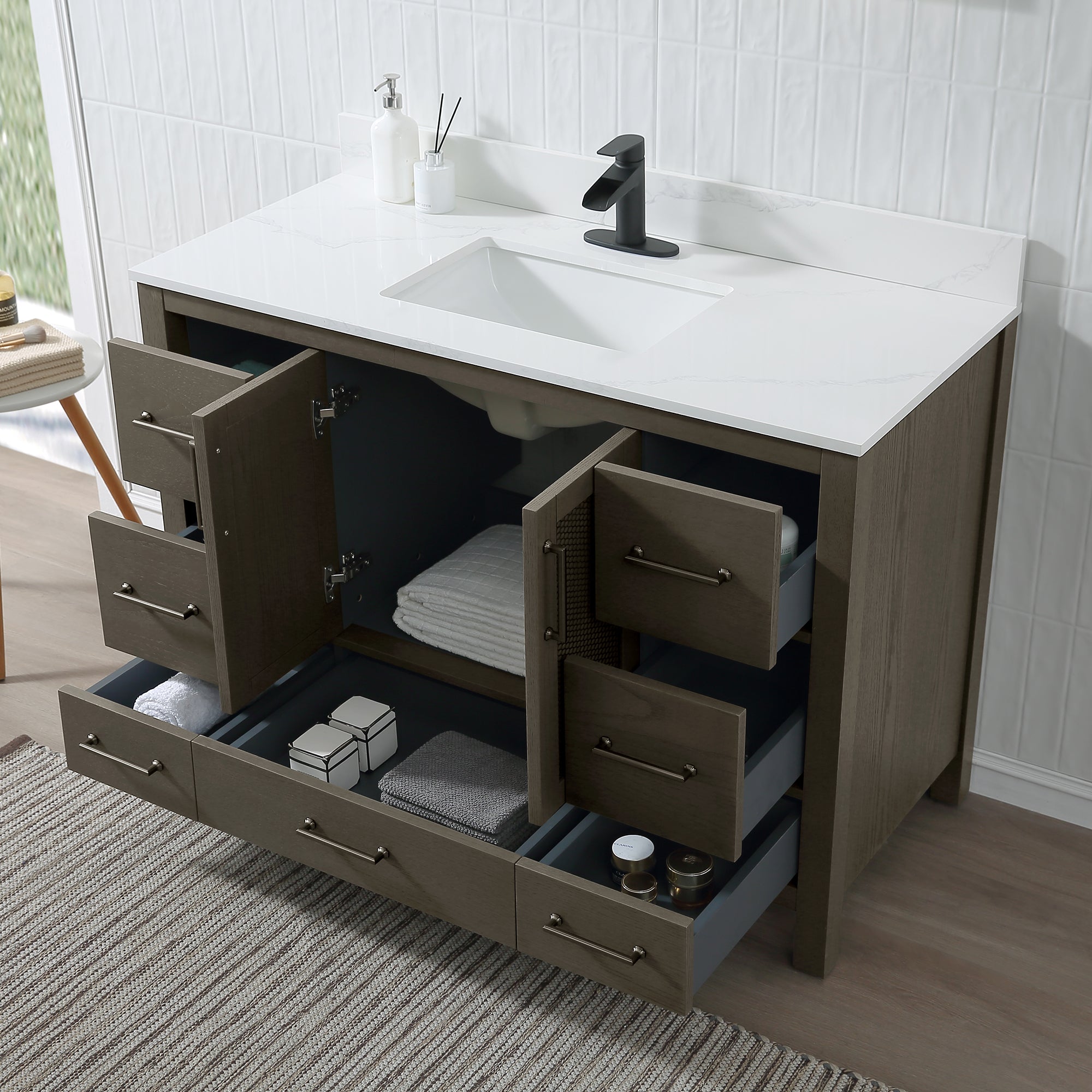 Free Standing Single Bathroom Vanity with Quartz Top RX-V05