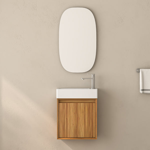 16" Small Bathroom Vanity Wall Mounted,Small Acacia Solid Wood Bathroom Vanity with White SMC Resin Basin, Modern Bathroom Vanity with Soft-Close Door RX-VO8-16NW