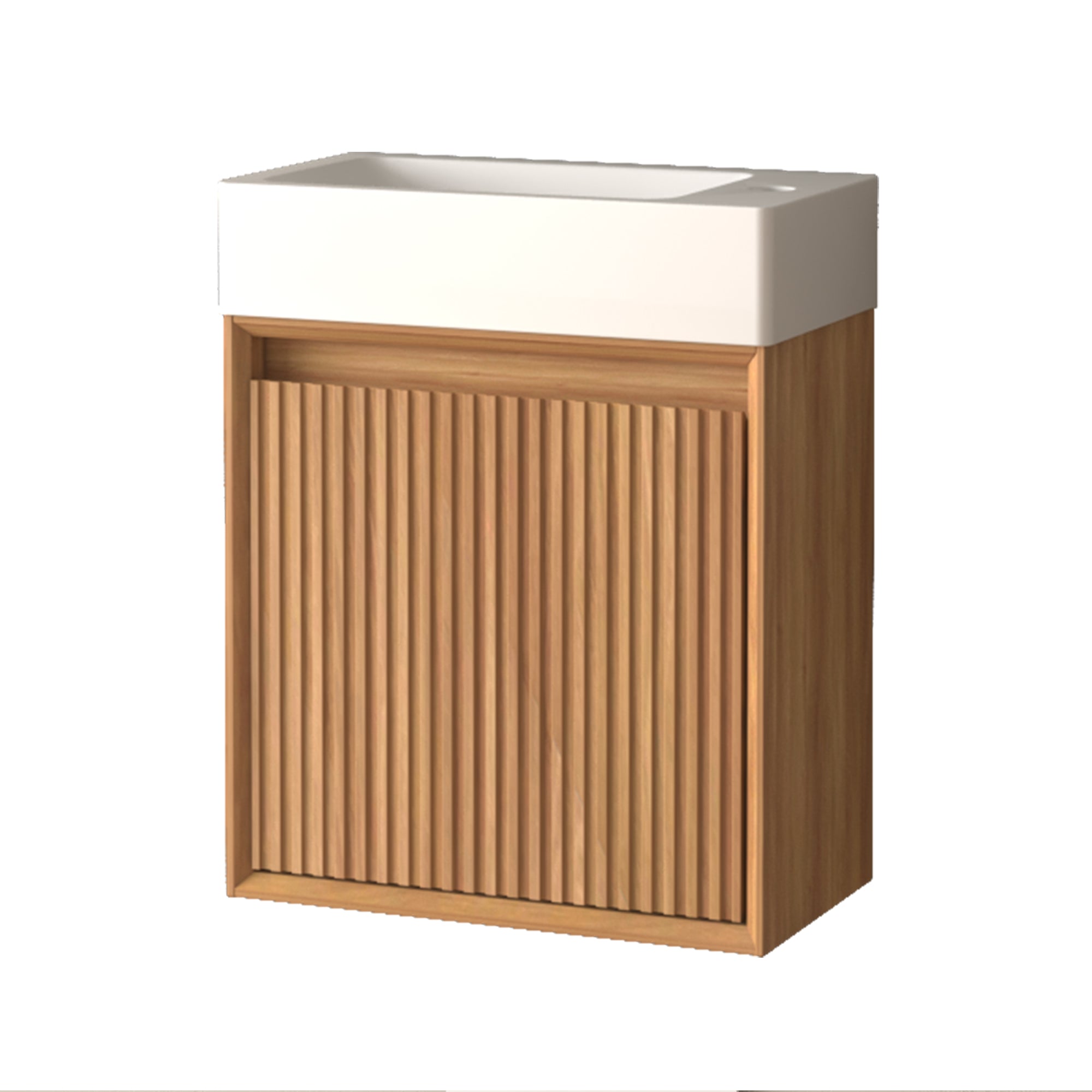 16" Small Bathroom Vanity Wall Mounted,Small Acacia Solid Wood Bathroom Vanity with White SMC Resin Basin, Modern Bathroom Vanity with Soft-Close Door RX-VO8-16NW