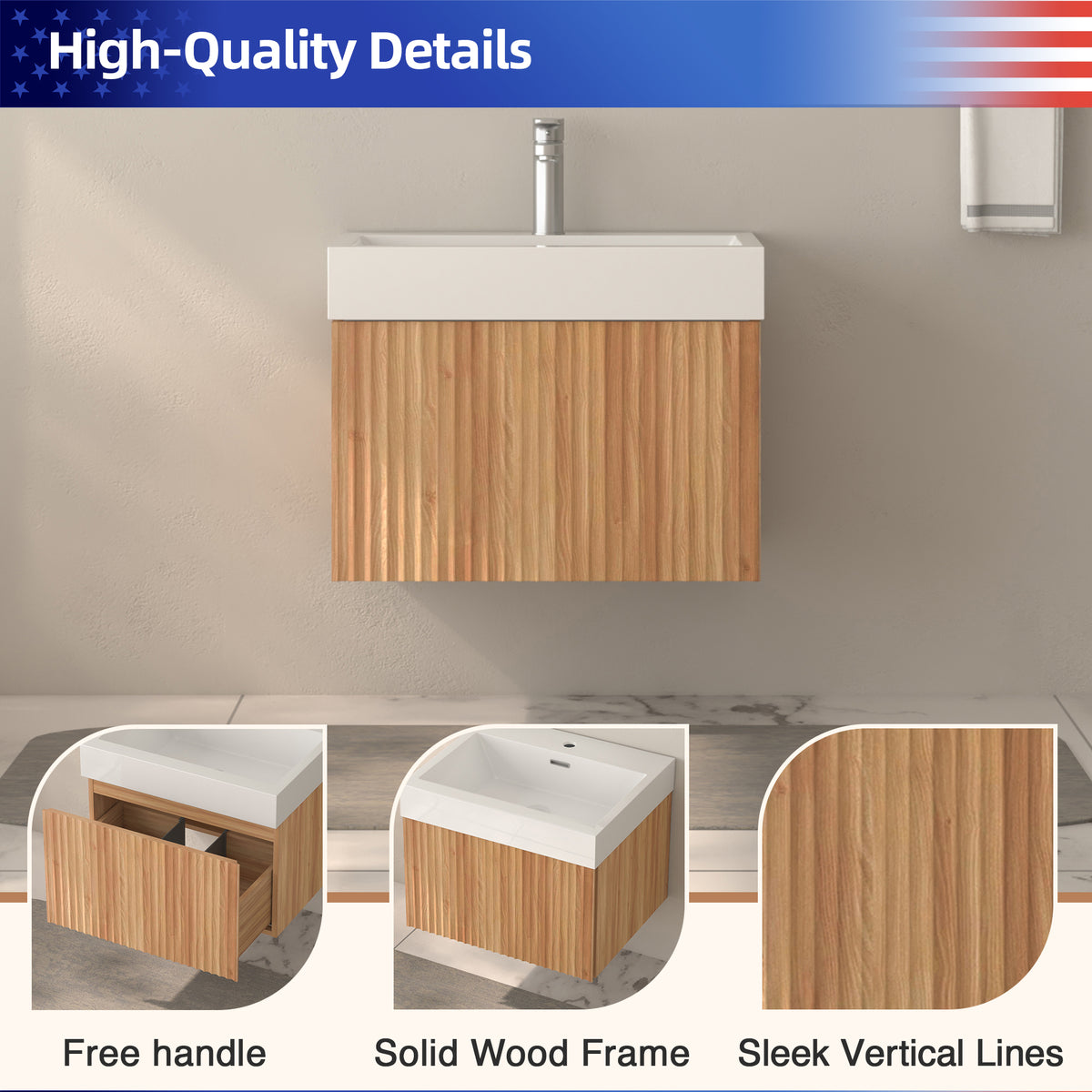 RAINLEX 30" Wall-Mount Floating Bathroom Vanity with Integrated Basin
