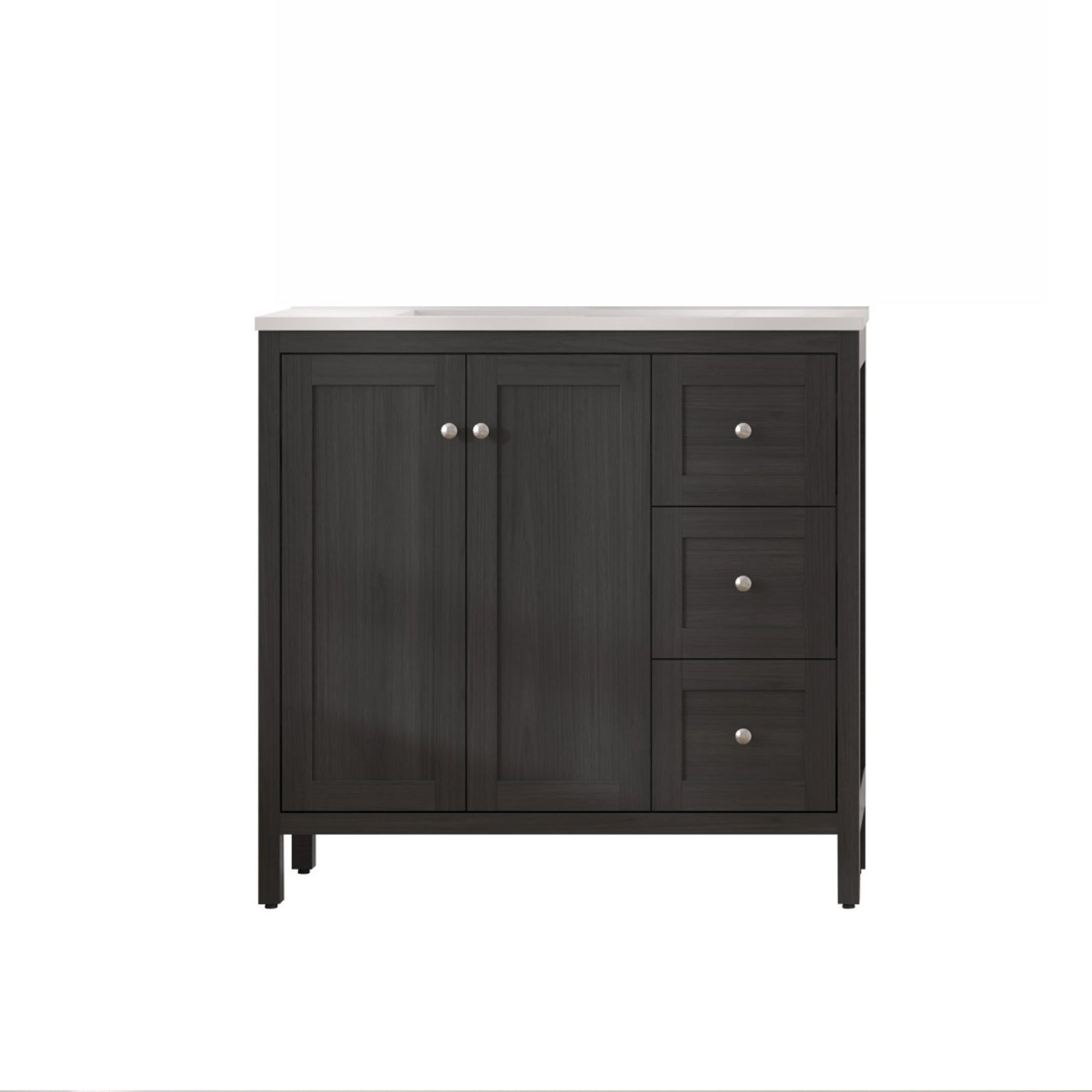 35.5" Freestanding Bathroom Vanity with Basin, 3 Drawers, Matte Black