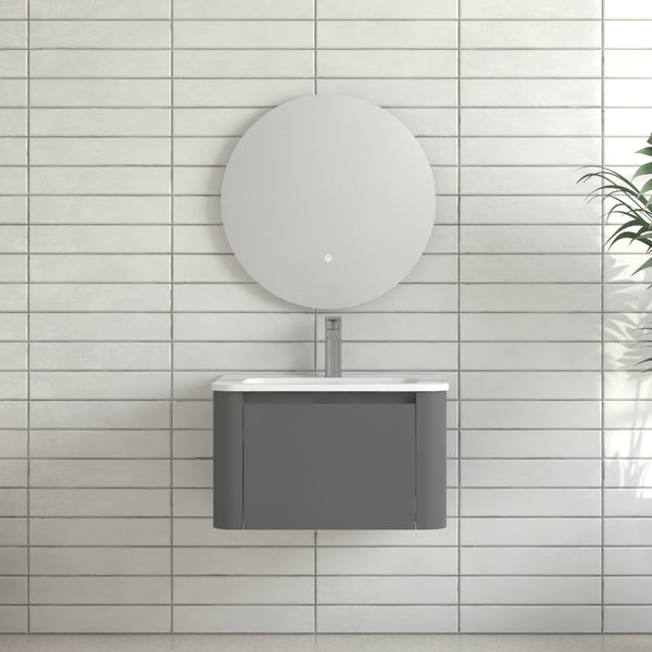 24" Grey Wall Mounted Bathroom Vanity with Basin Floating Vanity Drawer Bathroom Cabinet with White Ceramic Integrated Basin RX-V13-24GR