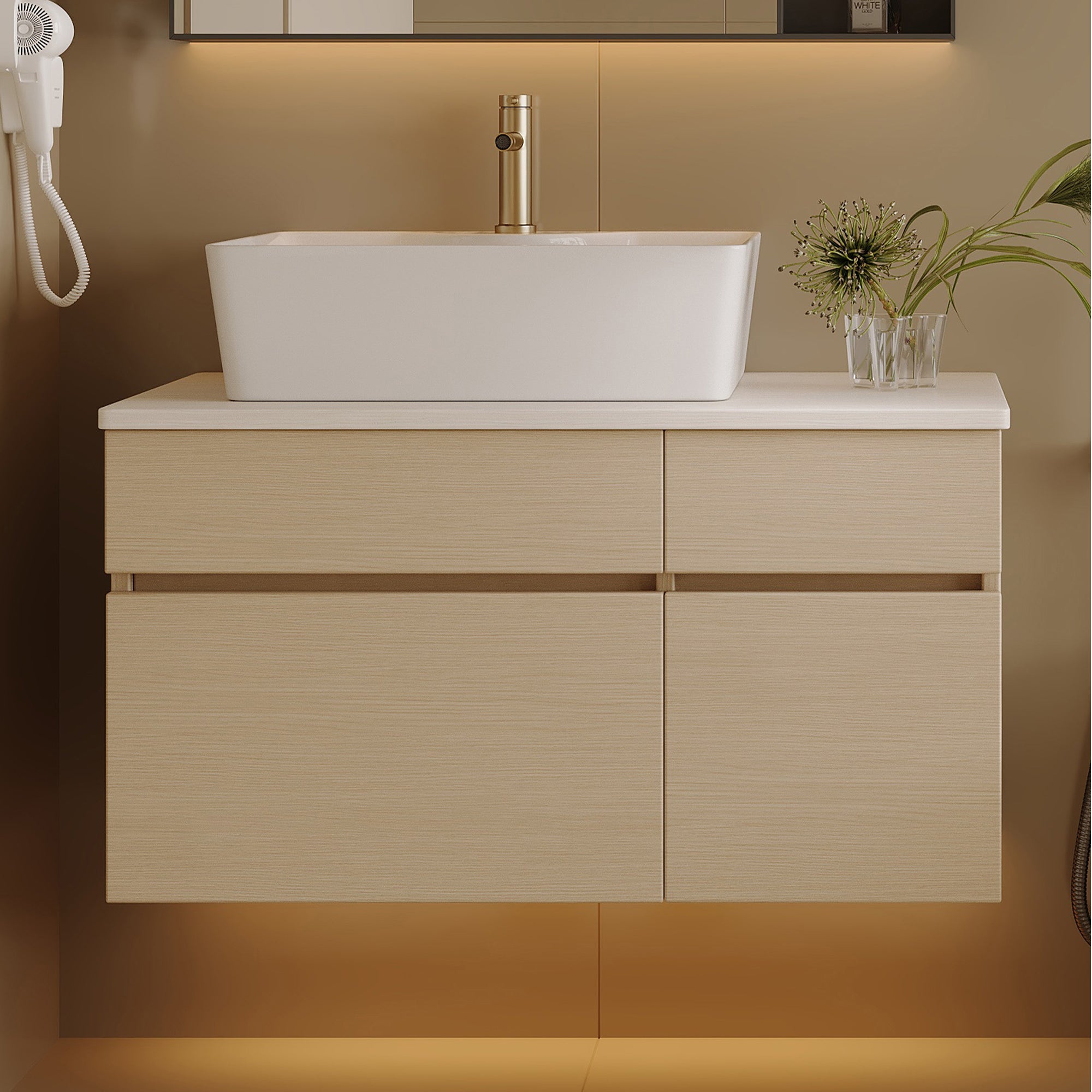 31.5" Floating Bathroom Vanity with Ceramic Vessel Sink