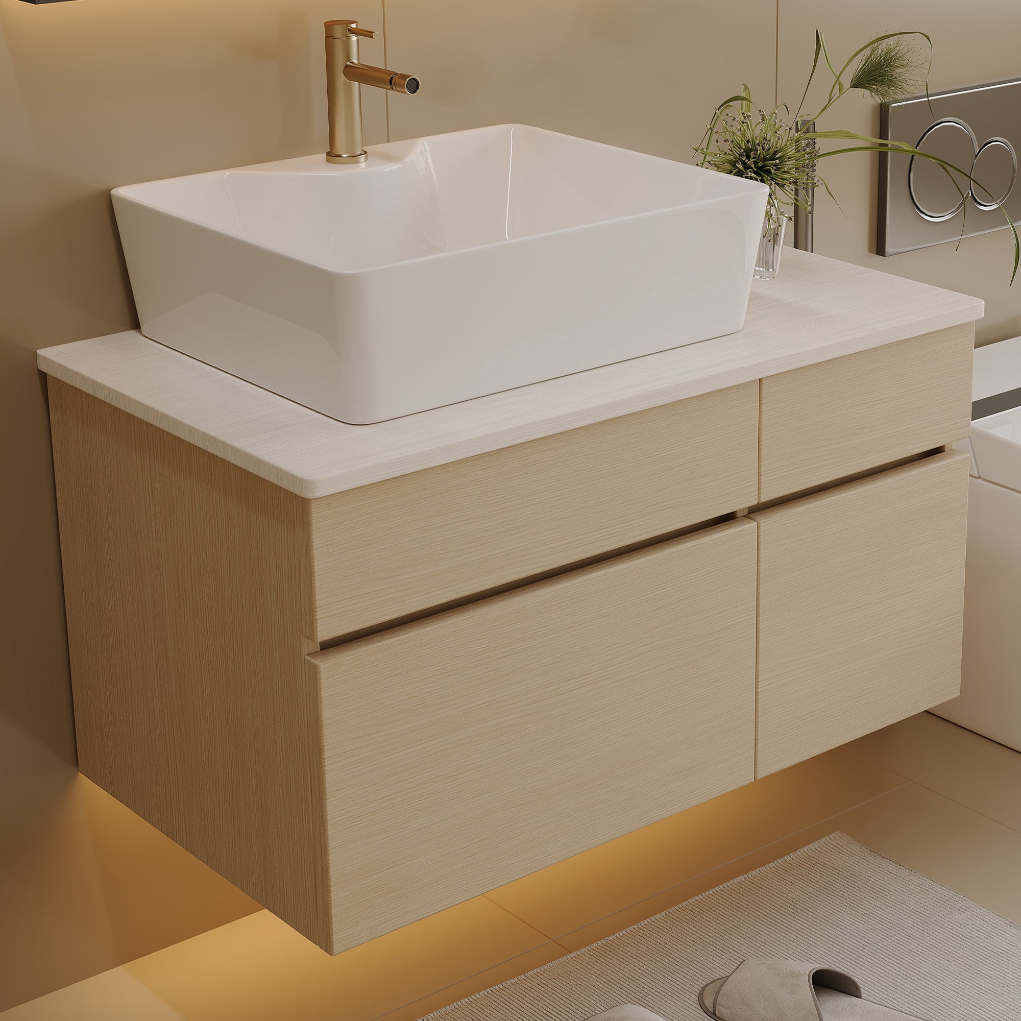 31.5" Floating Bathroom Vanity with Ceramic Vessel Sink