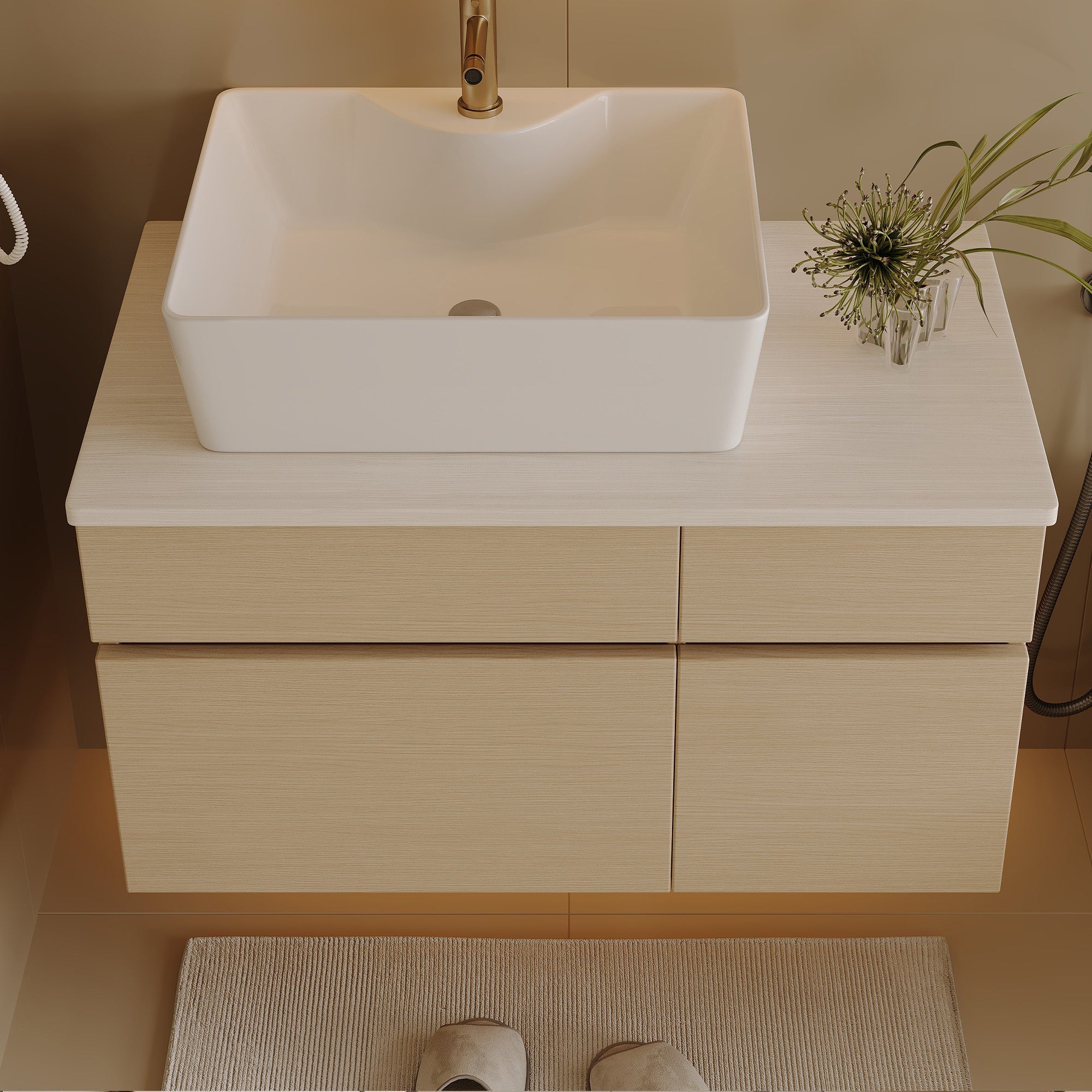 31.5" Floating Bathroom Vanity with Ceramic Vessel Sink