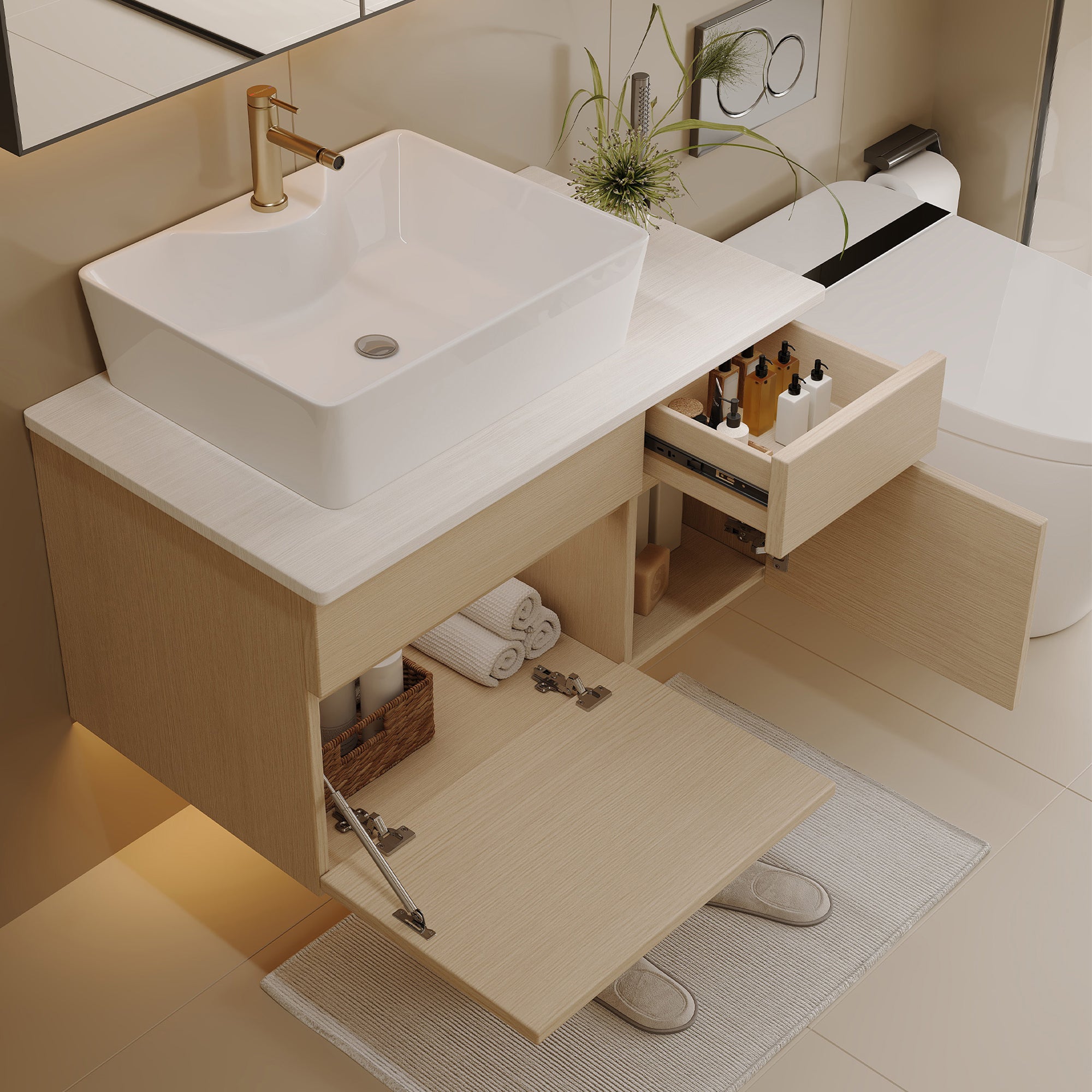 31.5" Floating Bathroom Vanity with Ceramic Vessel Sink