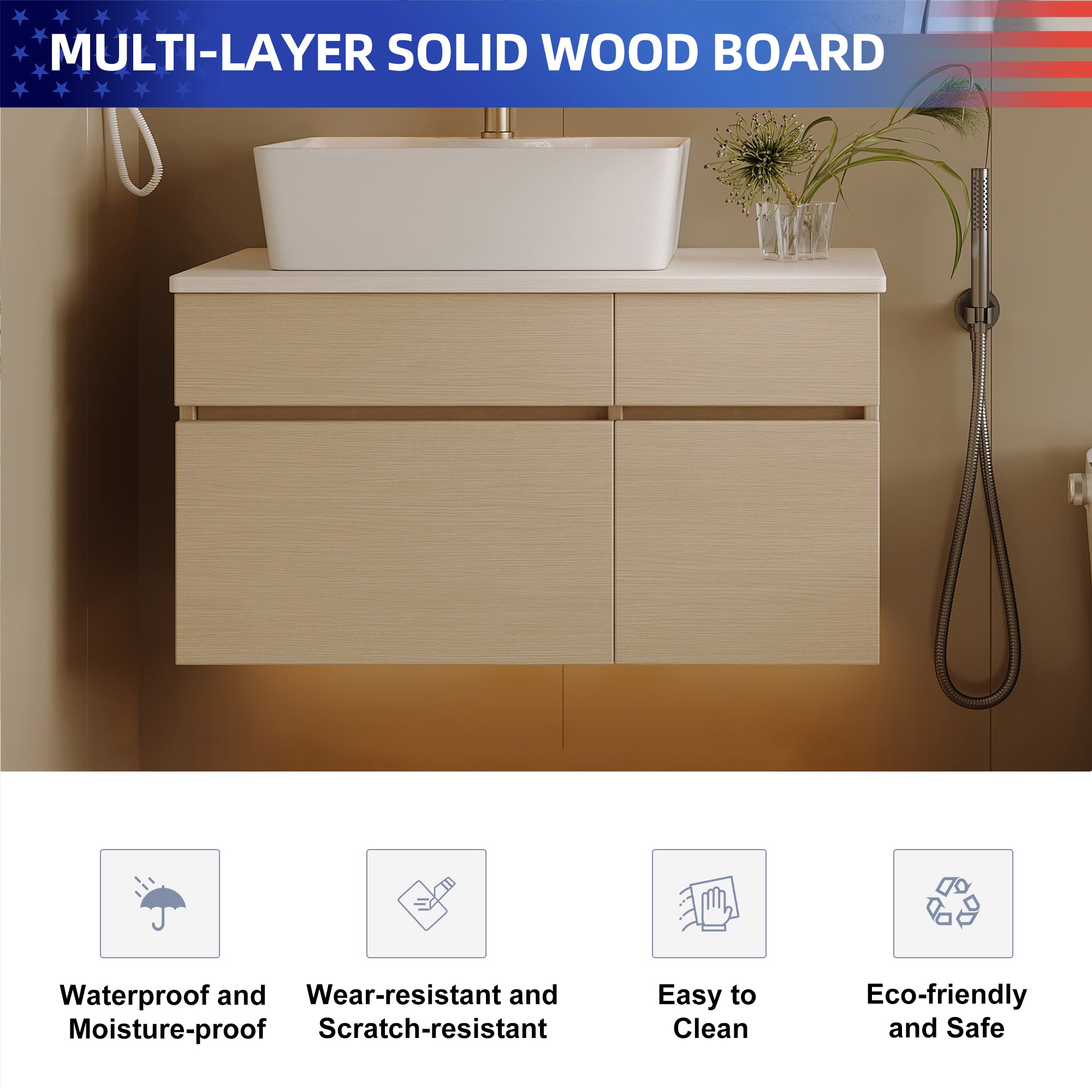 31.5" Floating Bathroom Vanity with Ceramic Vessel Sink