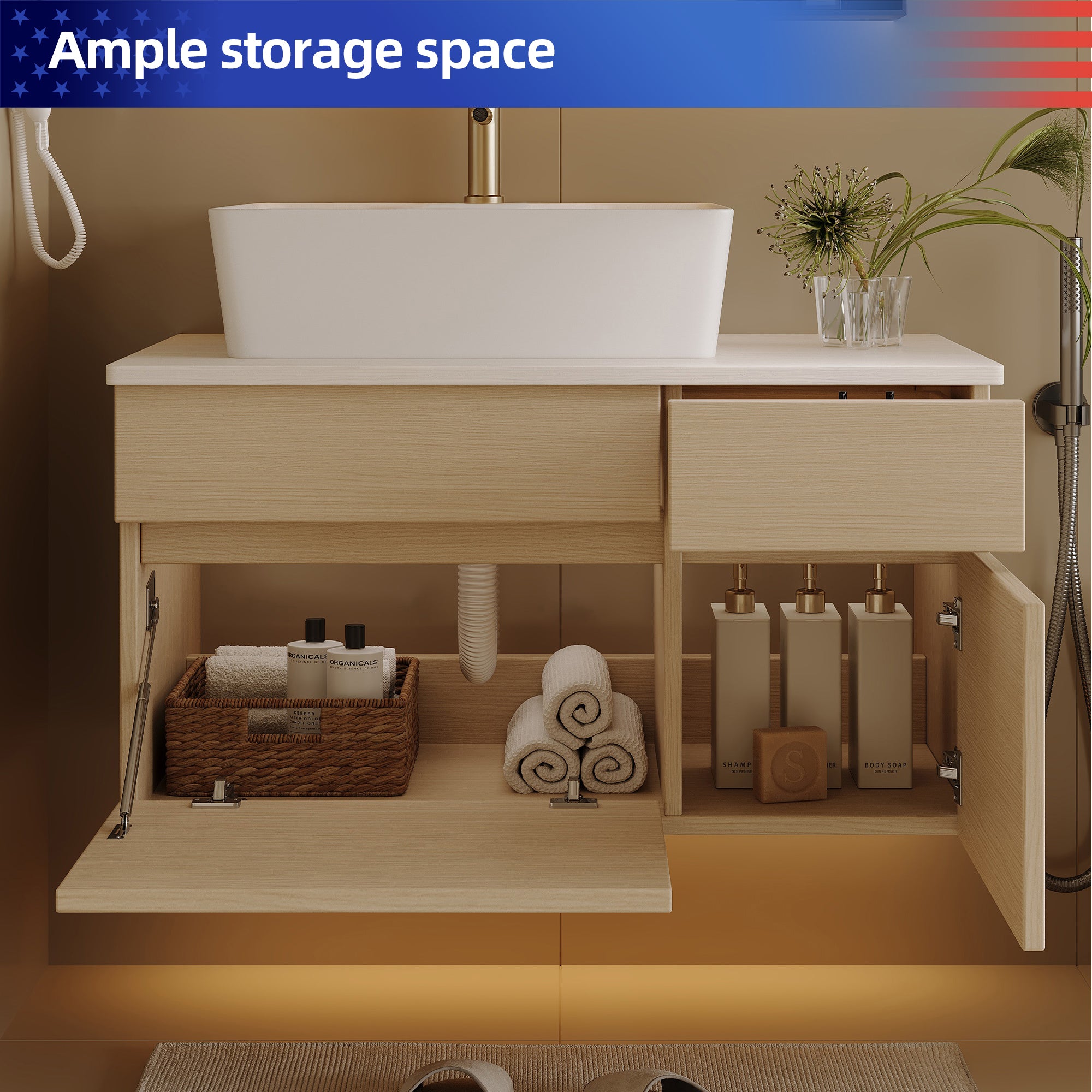 31.5" Floating Bathroom Vanity with Ceramic Vessel Sink