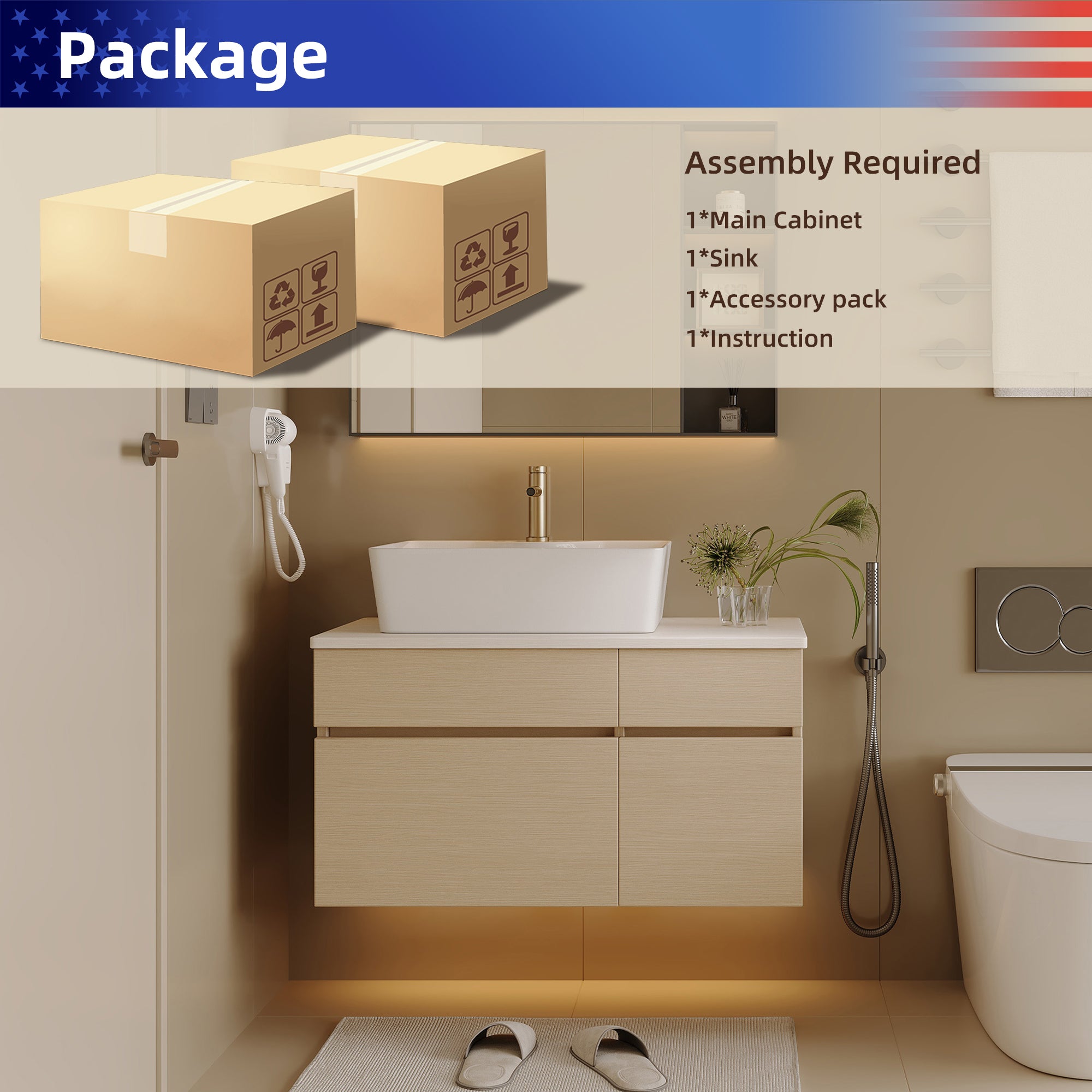 31.5" Floating Bathroom Vanity with Ceramic Vessel Sink