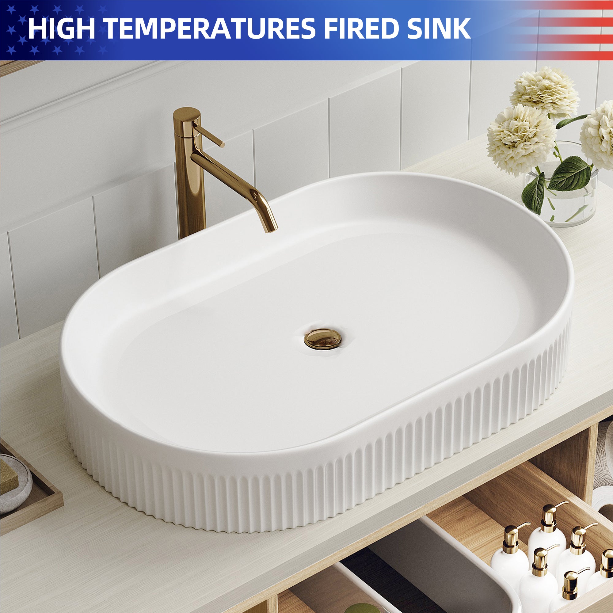 39.3" Wall-Mount Floating Bathroom Vanity with Oval Ceramic Sink