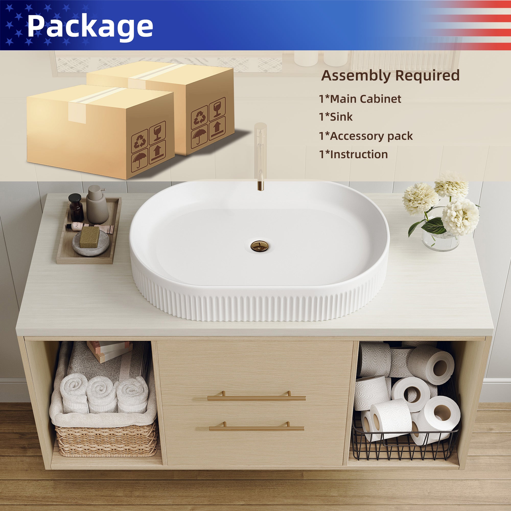 39.3" Wall-Mount Floating Bathroom Vanity with Oval Ceramic Sink