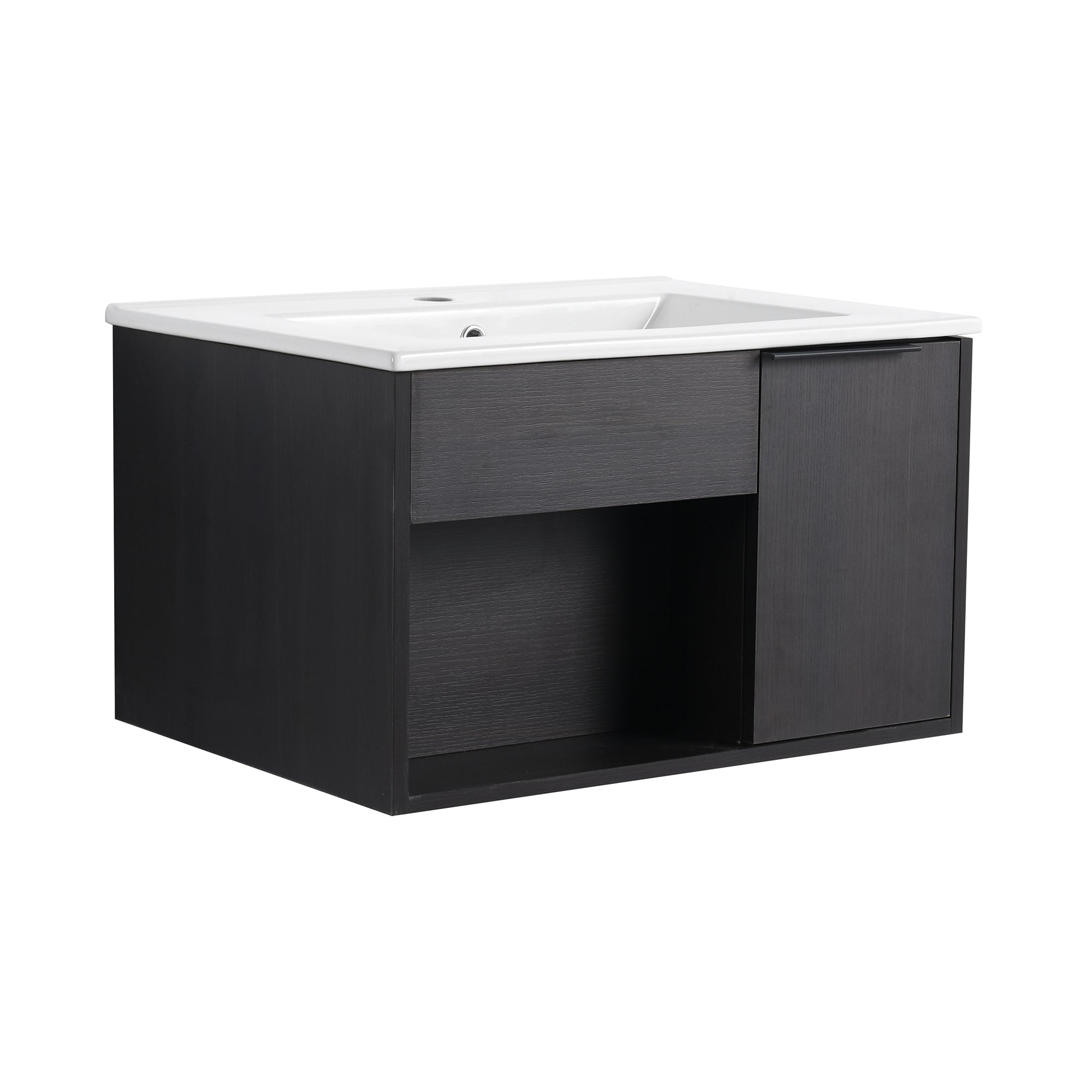 24" Wall-Mount Floating Bathroom Vanity with Integrated Ceramic Sink, Dark Oak (H)