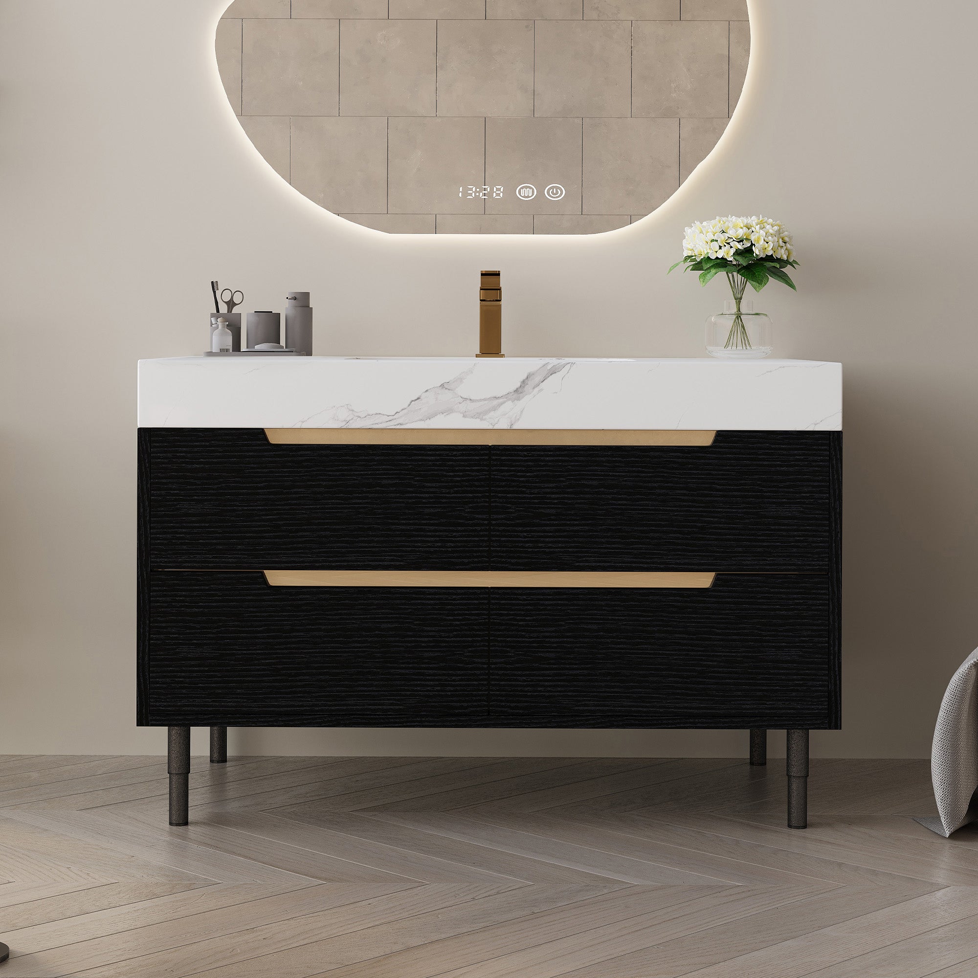 35.4" Freestanding/Wall-Mount Bathroom Vanity with Sintered Stone Top