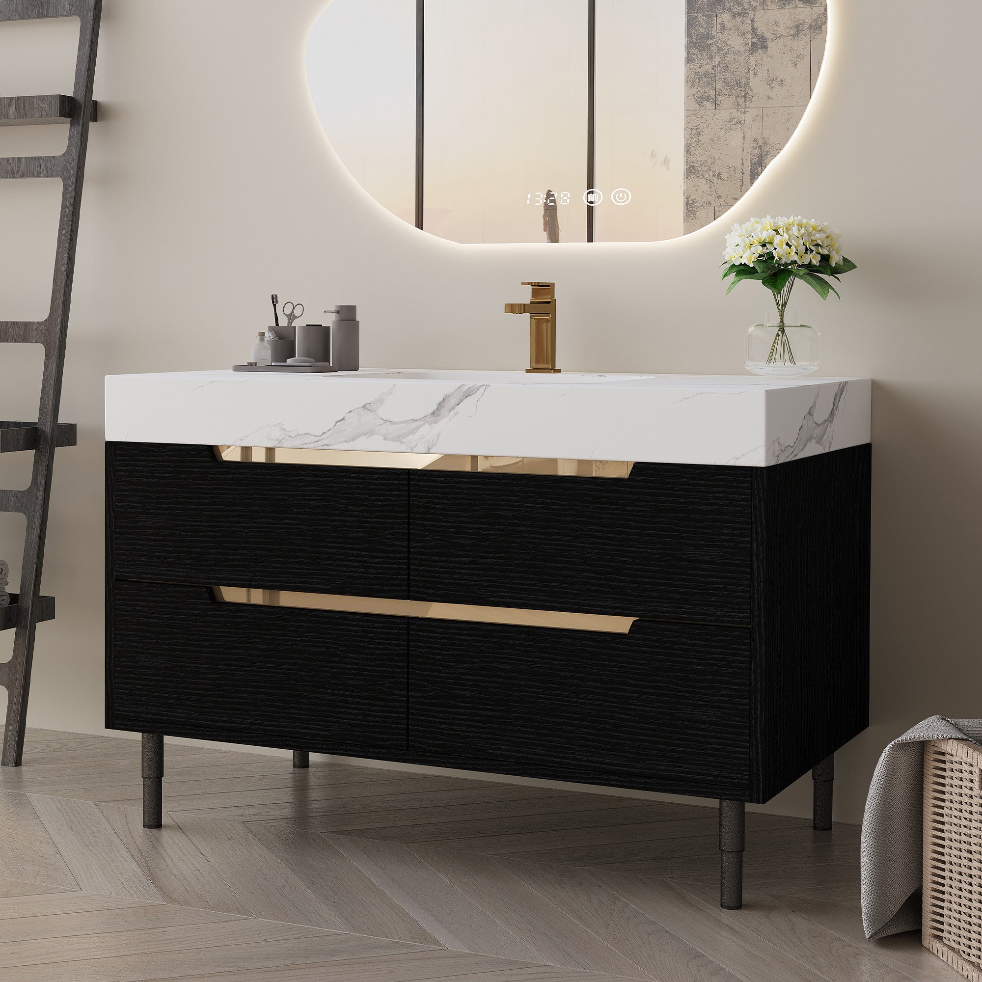 35.4" Freestanding/Wall-Mount Bathroom Vanity with Sintered Stone Top