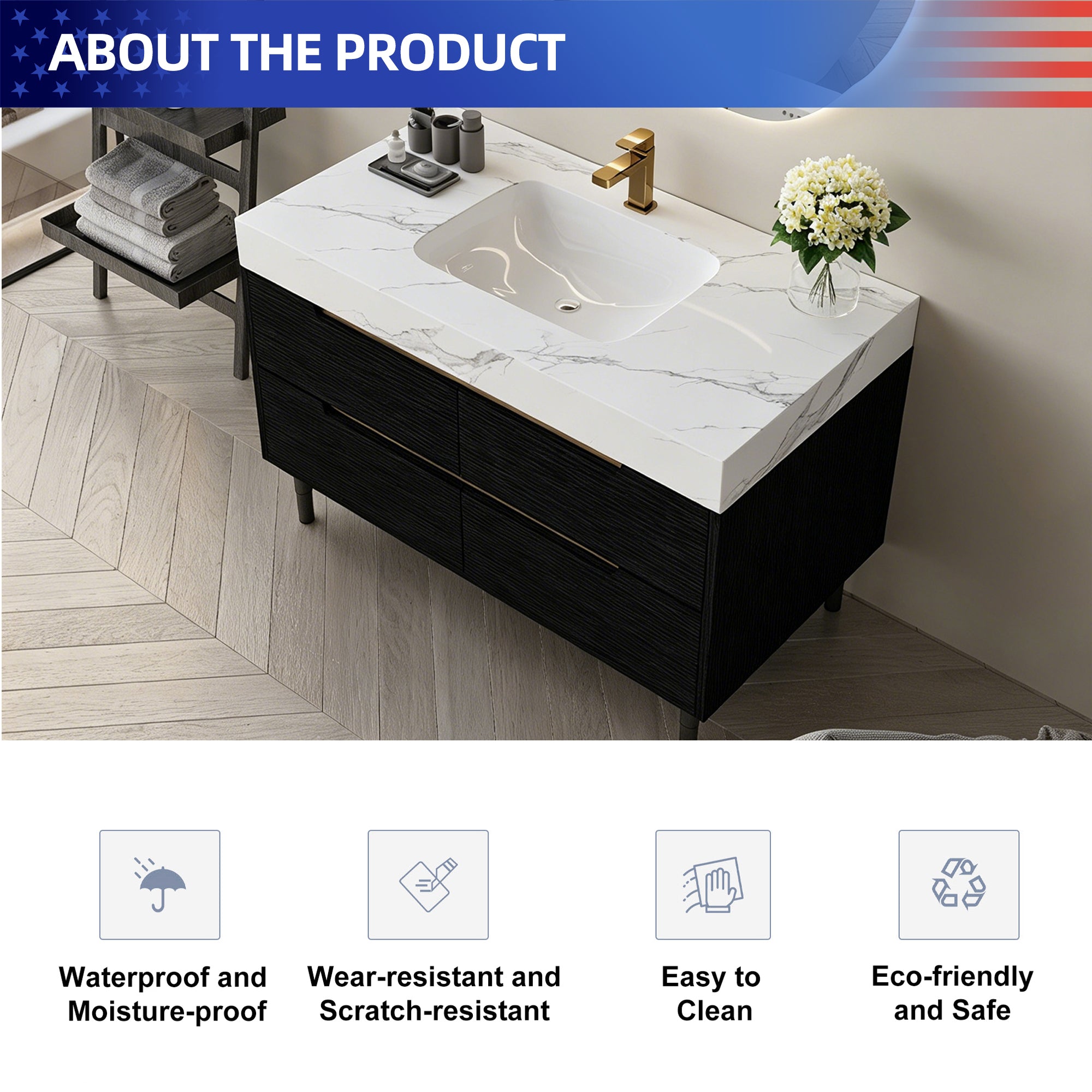 35.4" Freestanding/Wall-Mount Bathroom Vanity with Sintered Stone Top