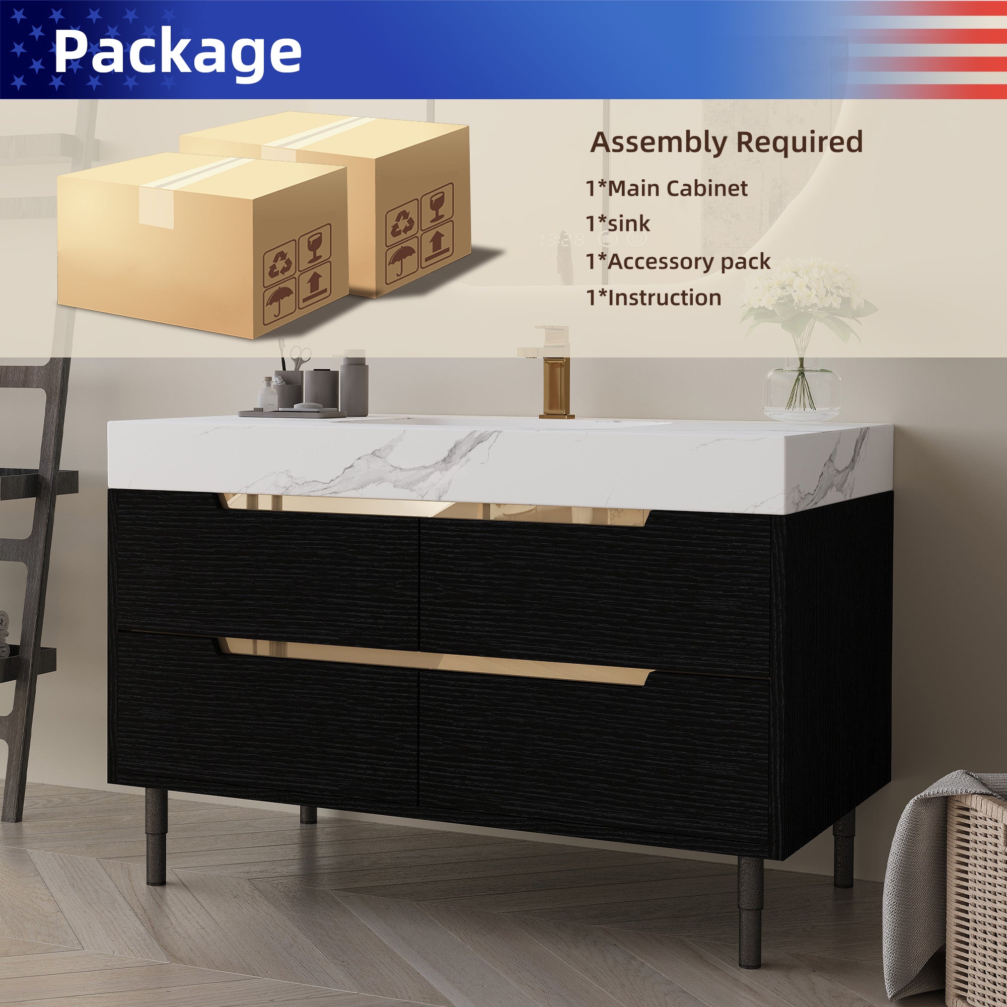 35.4" Freestanding/Wall-Mount Bathroom Vanity with Sintered Stone Top