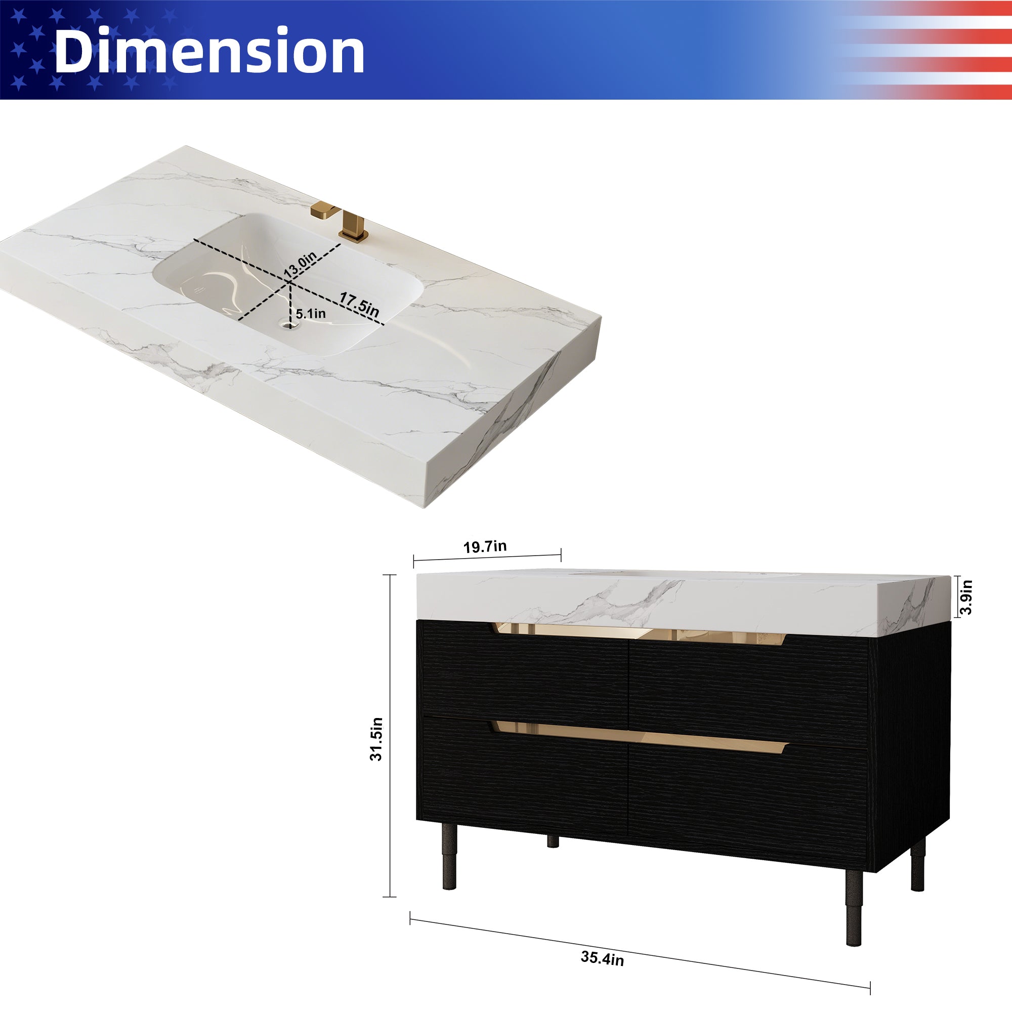 35.4" Freestanding/Wall-Mount Bathroom Vanity with Sintered Stone Top