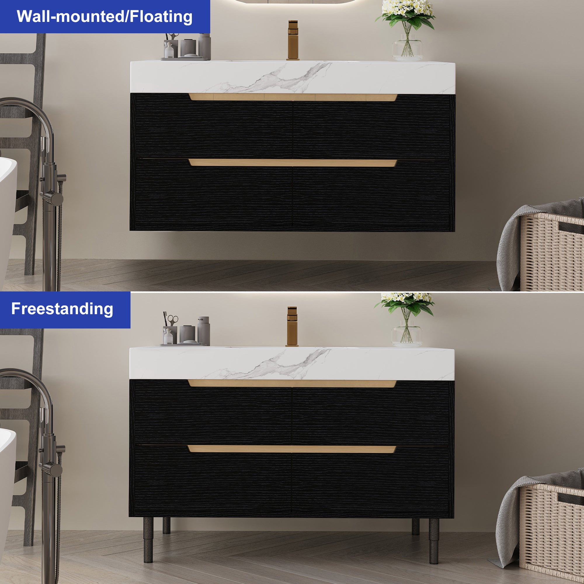 35.4" Freestanding/Wall-Mount Bathroom Vanity with Sintered Stone Top