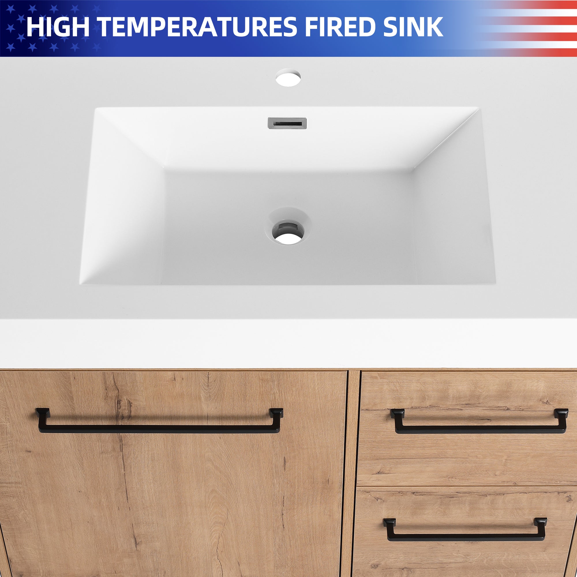 36" Freestanding Bathroom Vanity with White Resin Sink, 2 Drawers, Soft-Close