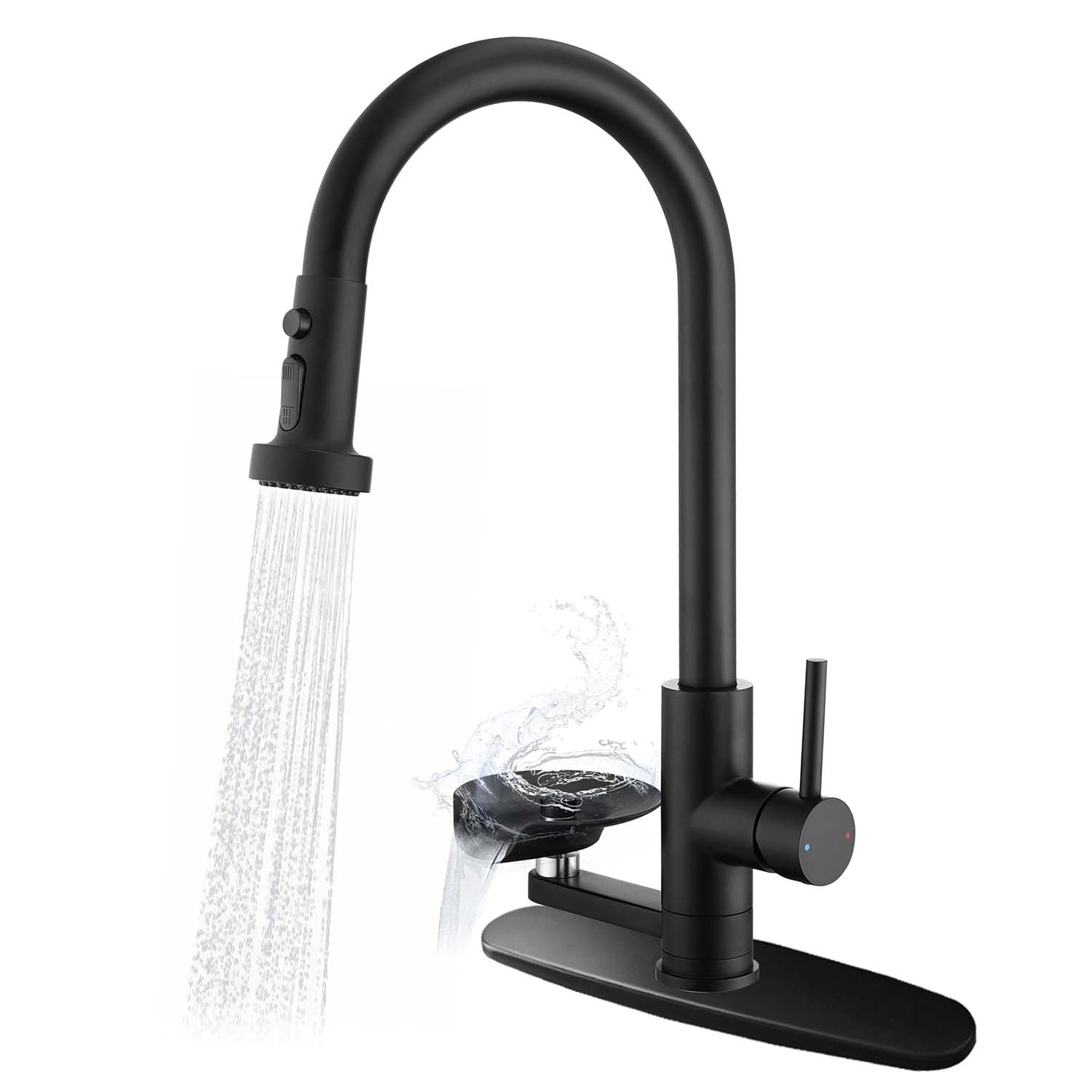 3-in-1 Kitchen Faucet with Pull-Down Sprayer, Press-Type Glass Rinser, 3 Spray Modes and High-Arc Spout