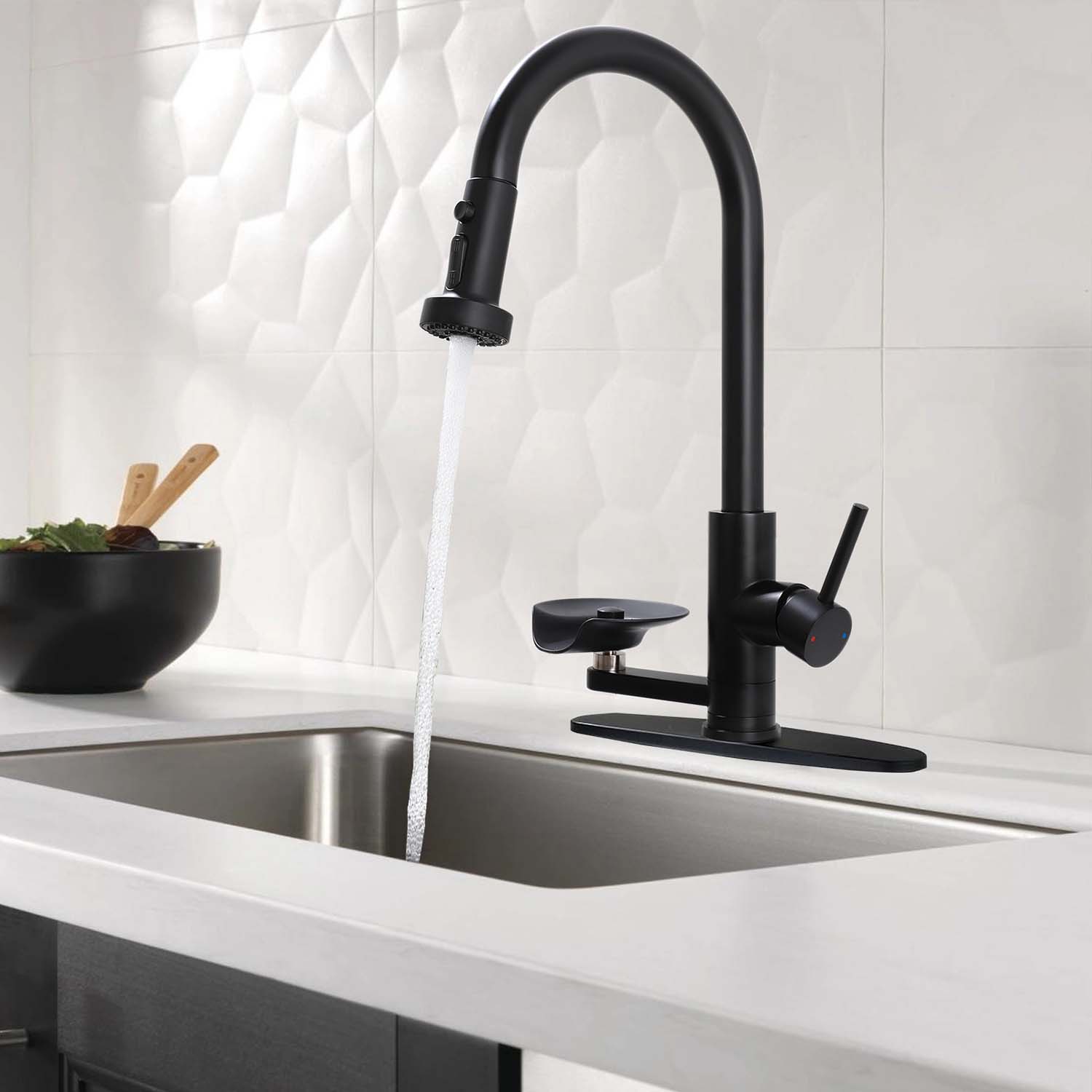 3-in-1 Kitchen Faucet with Pull-Down Sprayer, Press-Type Glass Rinser, 3 Spray Modes and High-Arc Spout