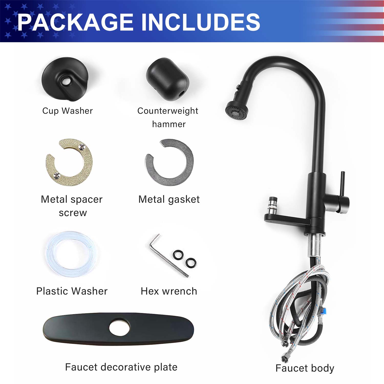 3-in-1 Kitchen Faucet with Pull-Down Sprayer, Press-Type Glass Rinser, 3 Spray Modes and High-Arc Spout