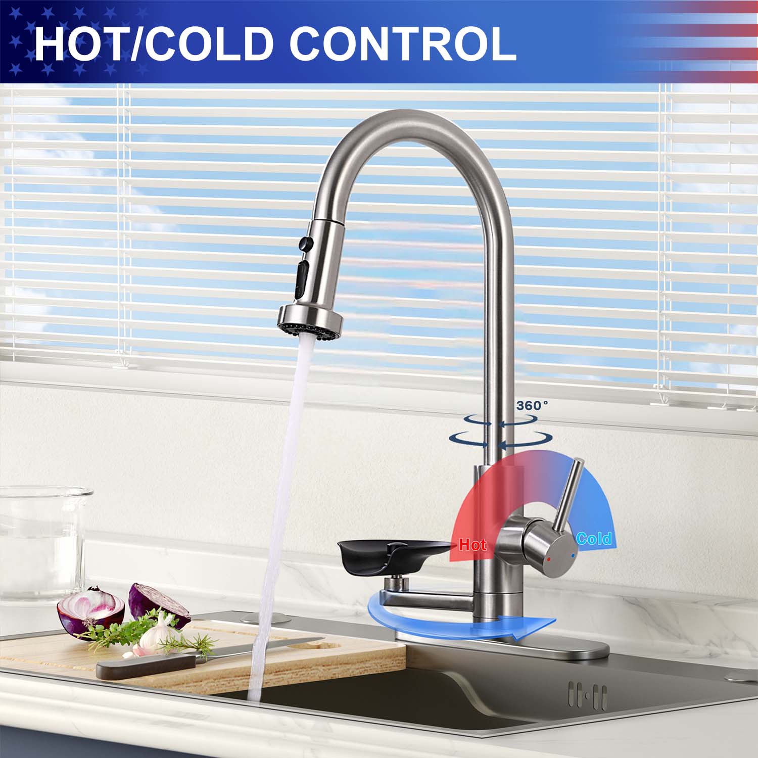 3-in-1 Kitchen Faucet with Pull-Down Sprayer, Press-Type Glass Rinser, 3 Spray Modes and High-Arc Spout