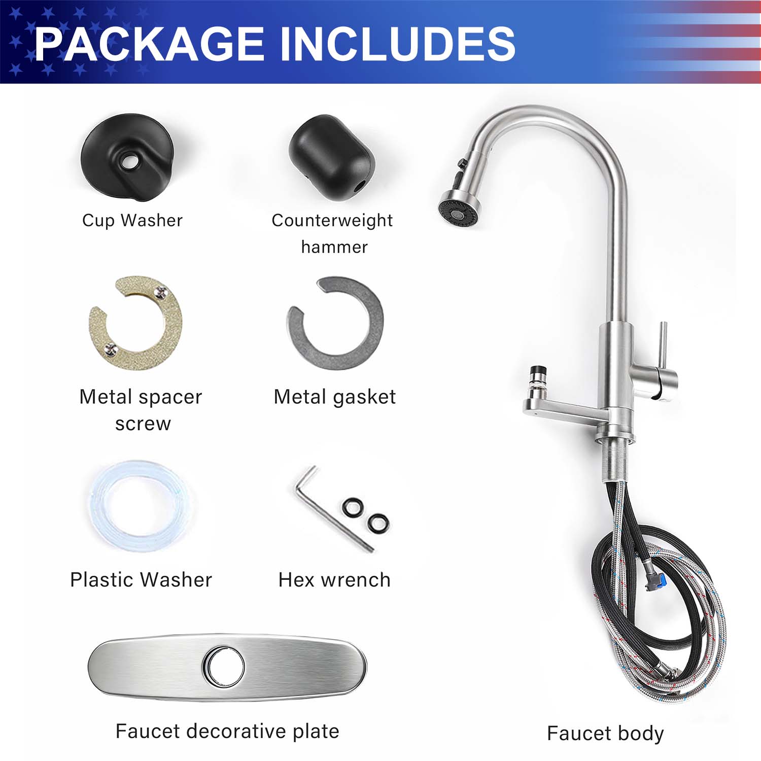 3-in-1 Kitchen Faucet with Pull-Down Sprayer, Press-Type Glass Rinser, 3 Spray Modes and High-Arc Spout