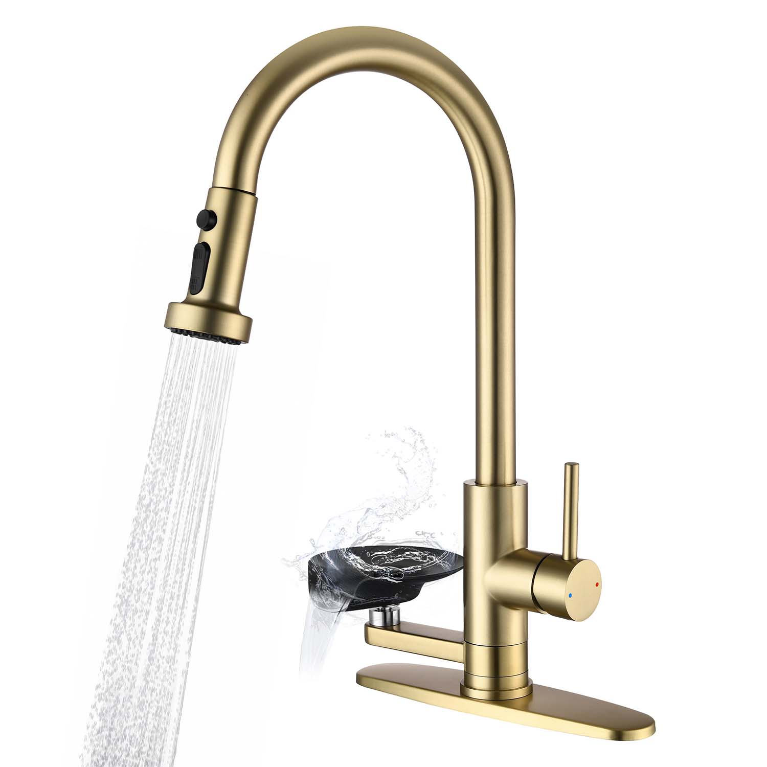 3-in-1 Kitchen Faucet with Pull-Down Sprayer, Press-Type Glass Rinser, 3 Spray Modes and High-Arc Spout