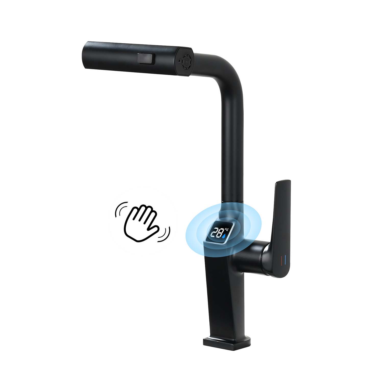 Touchless Kitchen Faucet with LED Temperature Display, Motion Sensor, 3-Function Pull-Out Sprayer and 360° Swivel Spout
