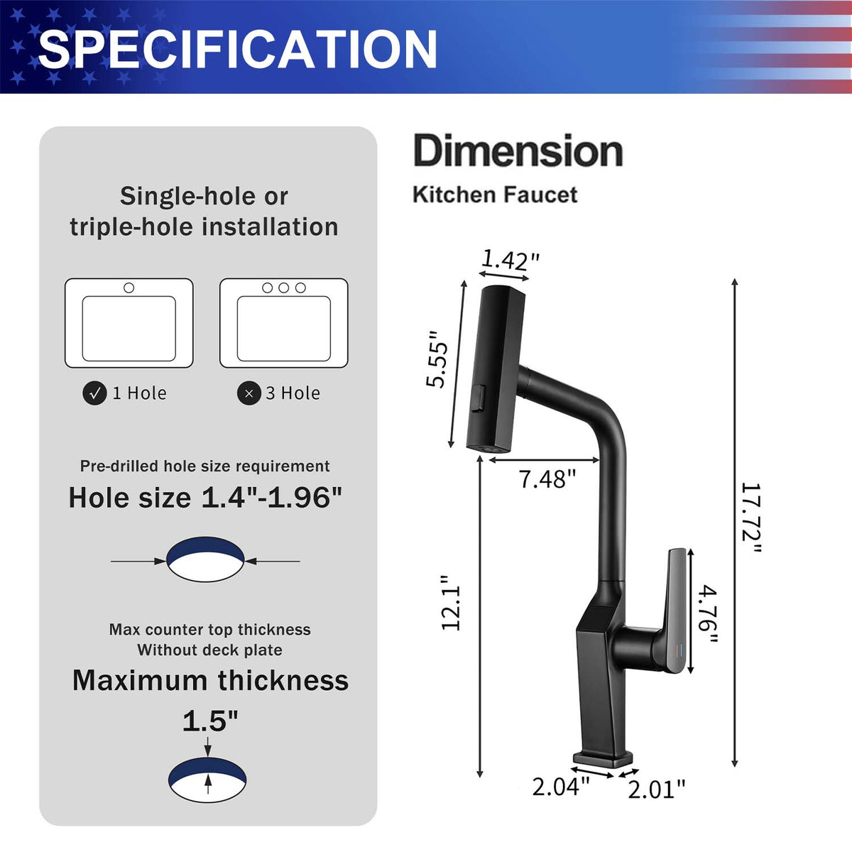Touchless Kitchen Faucet with LED Temperature Display, Motion Sensor, 3-Function Pull-Out Sprayer and 360° Swivel Spout