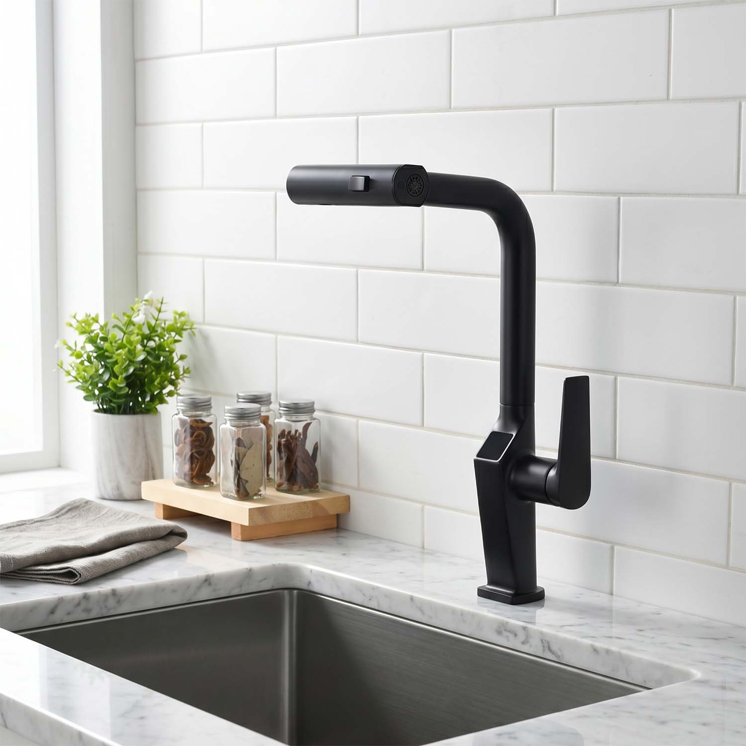 Touchless Kitchen Faucet with LED Temperature Display, Motion Sensor, 3-Function Pull-Out Sprayer and 360° Swivel Spout