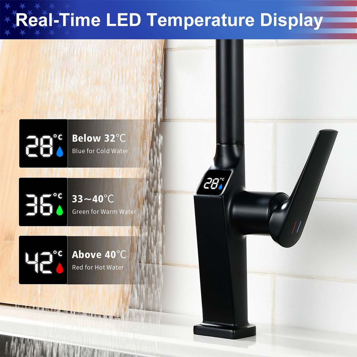 Touchless Kitchen Faucet with LED Temperature Display, Motion Sensor, 3-Function Pull-Out Sprayer and 360° Swivel Spout