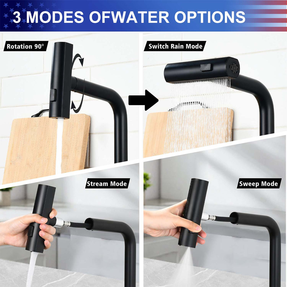 Touchless Kitchen Faucet with LED Temperature Display, Motion Sensor, 3-Function Pull-Out Sprayer and 360° Swivel Spout