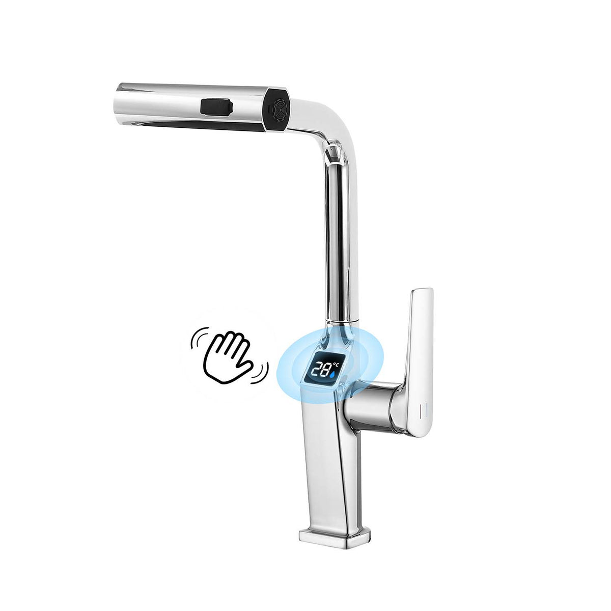 Touchless Kitchen Faucet with LED Temperature Display, Motion Sensor, 3-Function Pull-Out Sprayer and 360° Swivel Spout