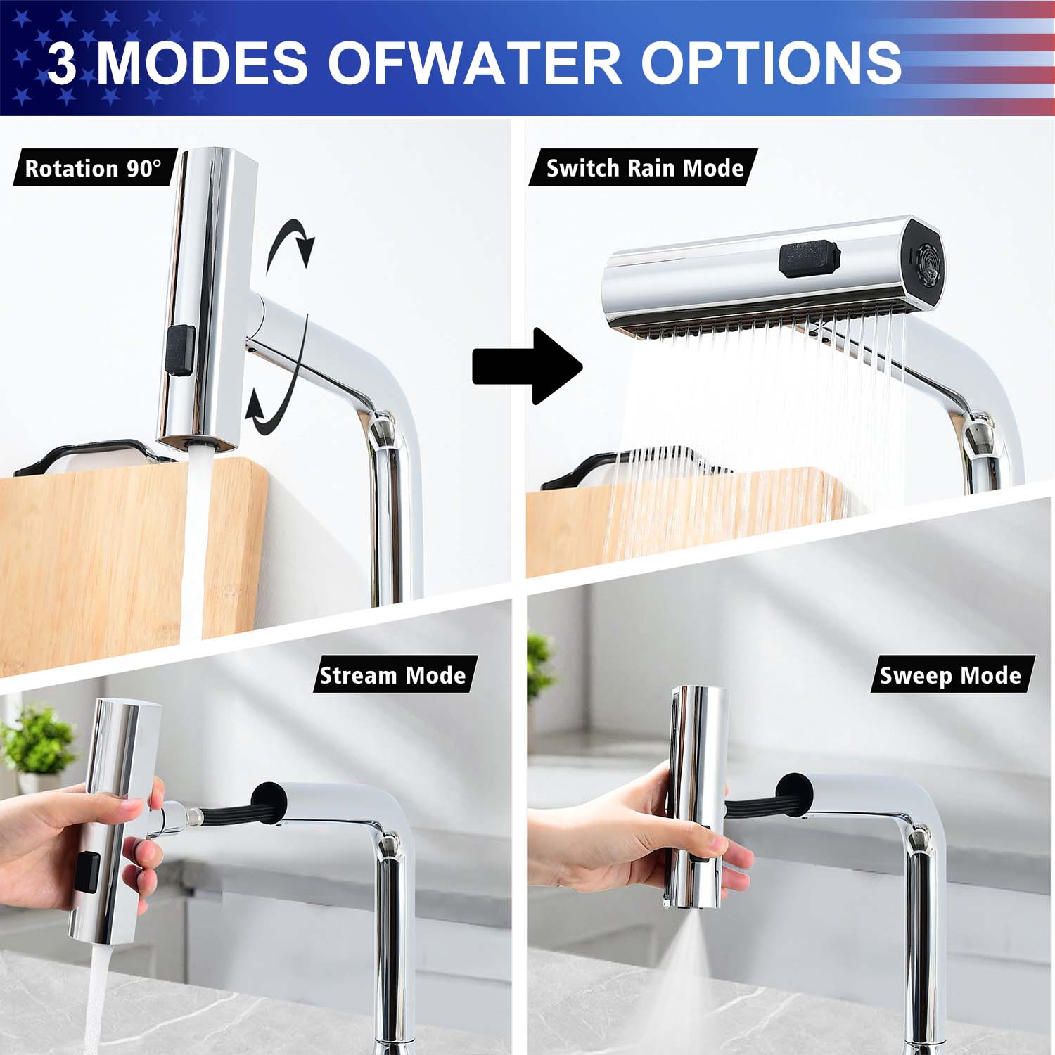 Touchless Kitchen Faucet with LED Temperature Display, Motion Sensor, 3-Function Pull-Out Sprayer and 360° Swivel Spout