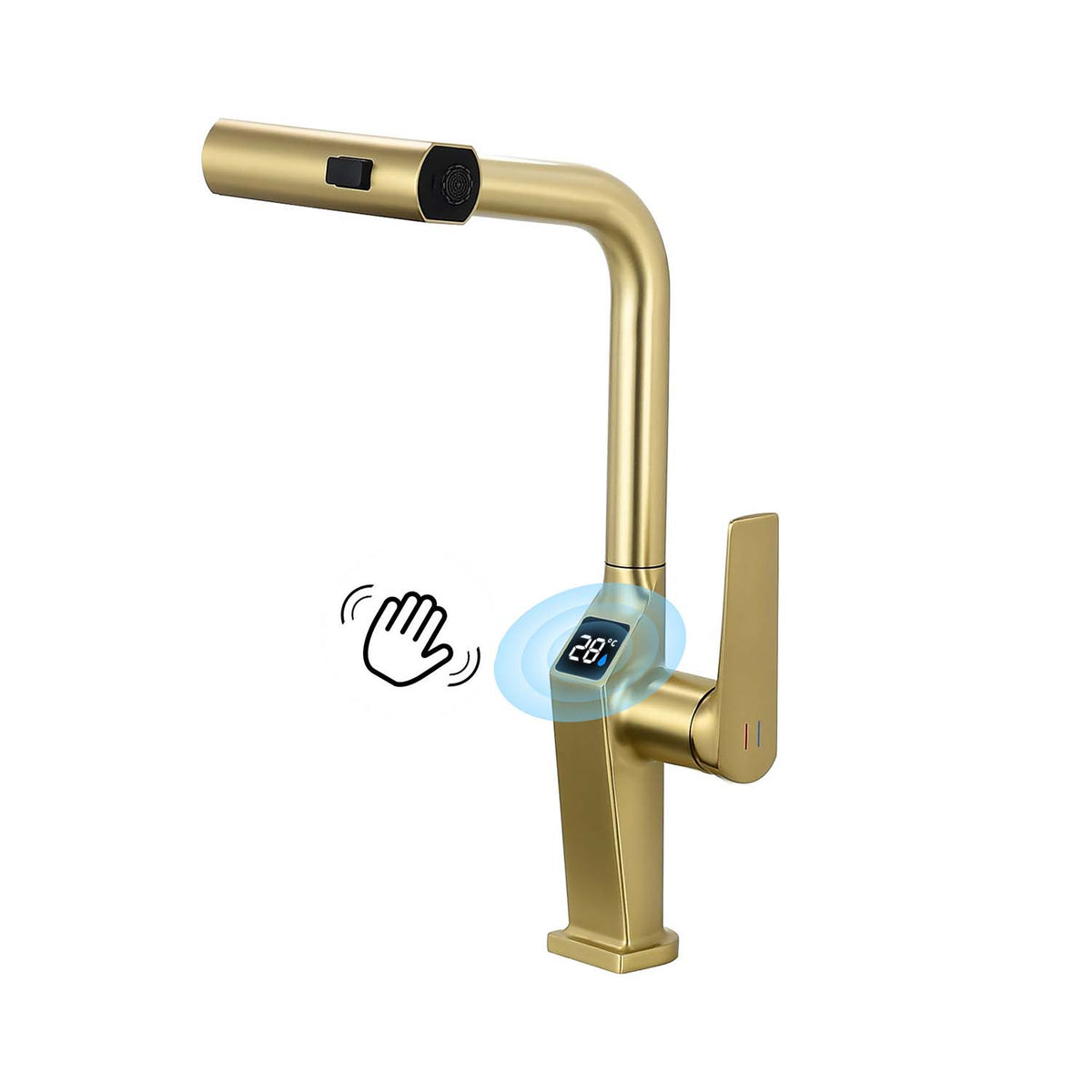 Touchless Kitchen Faucet with LED Temperature Display, Motion Sensor, 3-Function Pull-Out Sprayer and 360° Swivel Spout